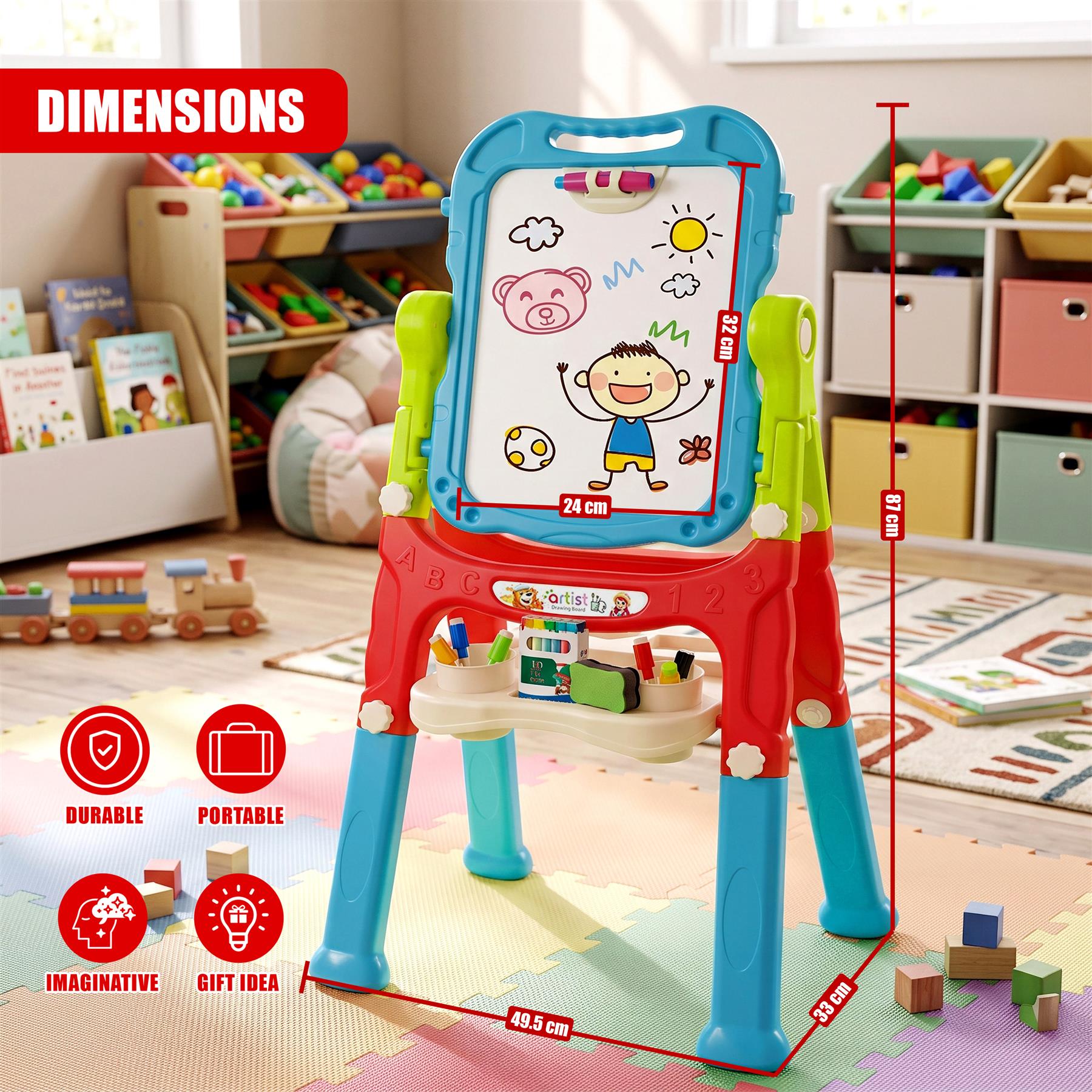 Blue Folding Double-Sided Magnetic Drawing Board