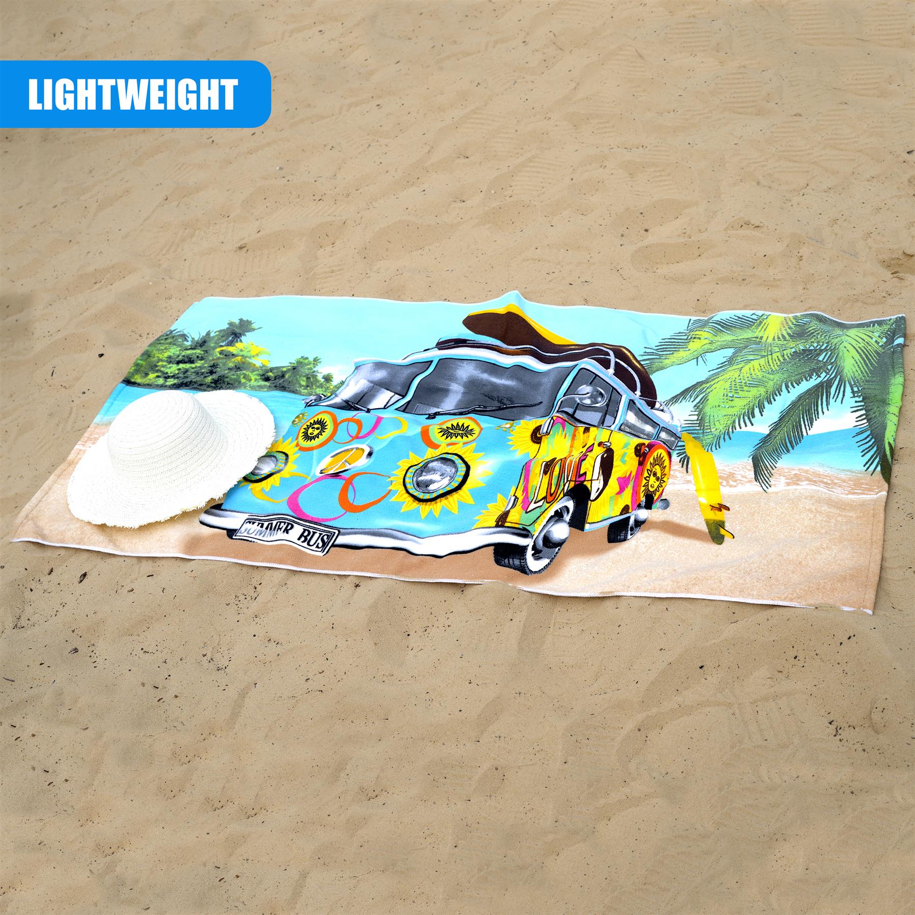 Blue Summer Bus Design Large Towel