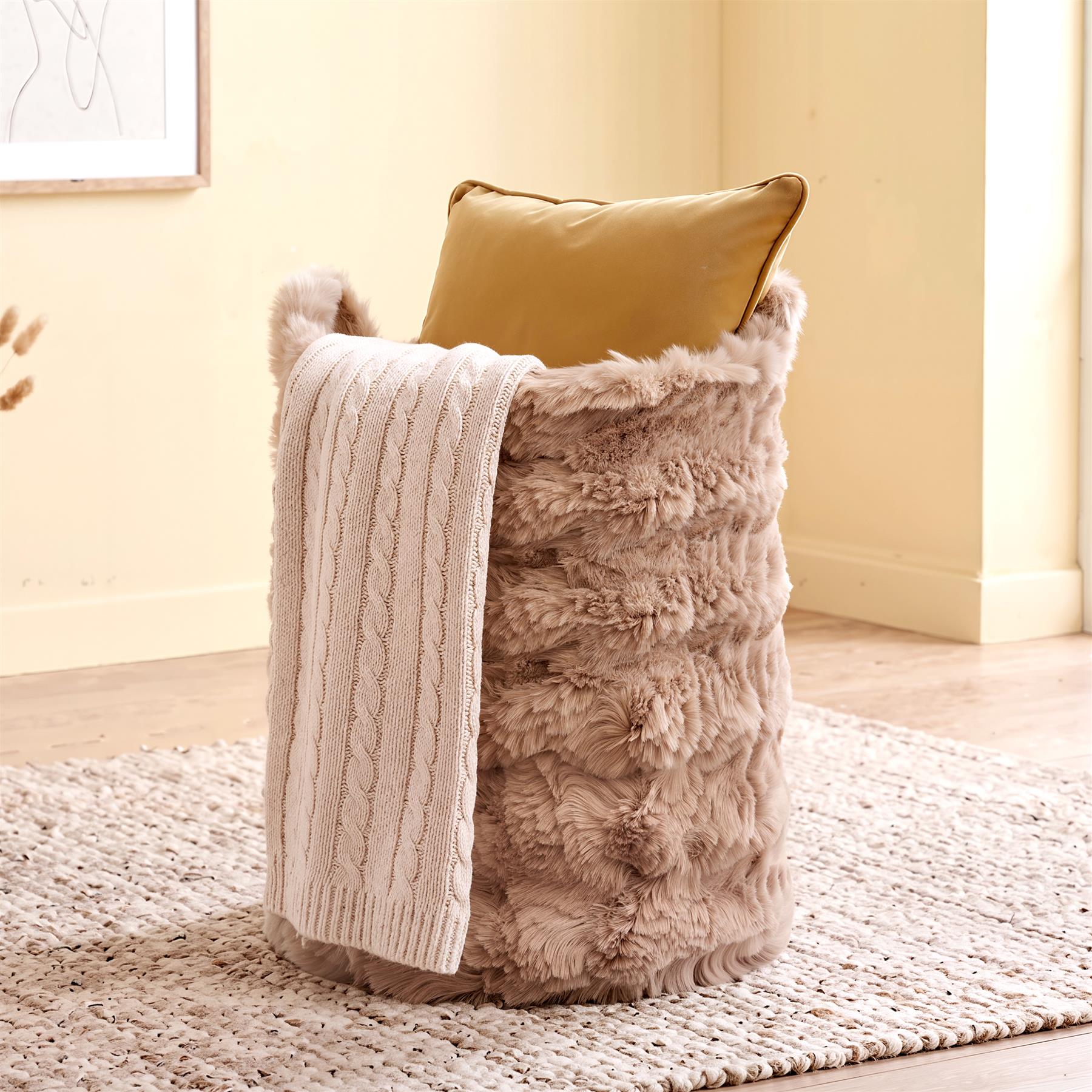 Faux Fur Round Storage Basket