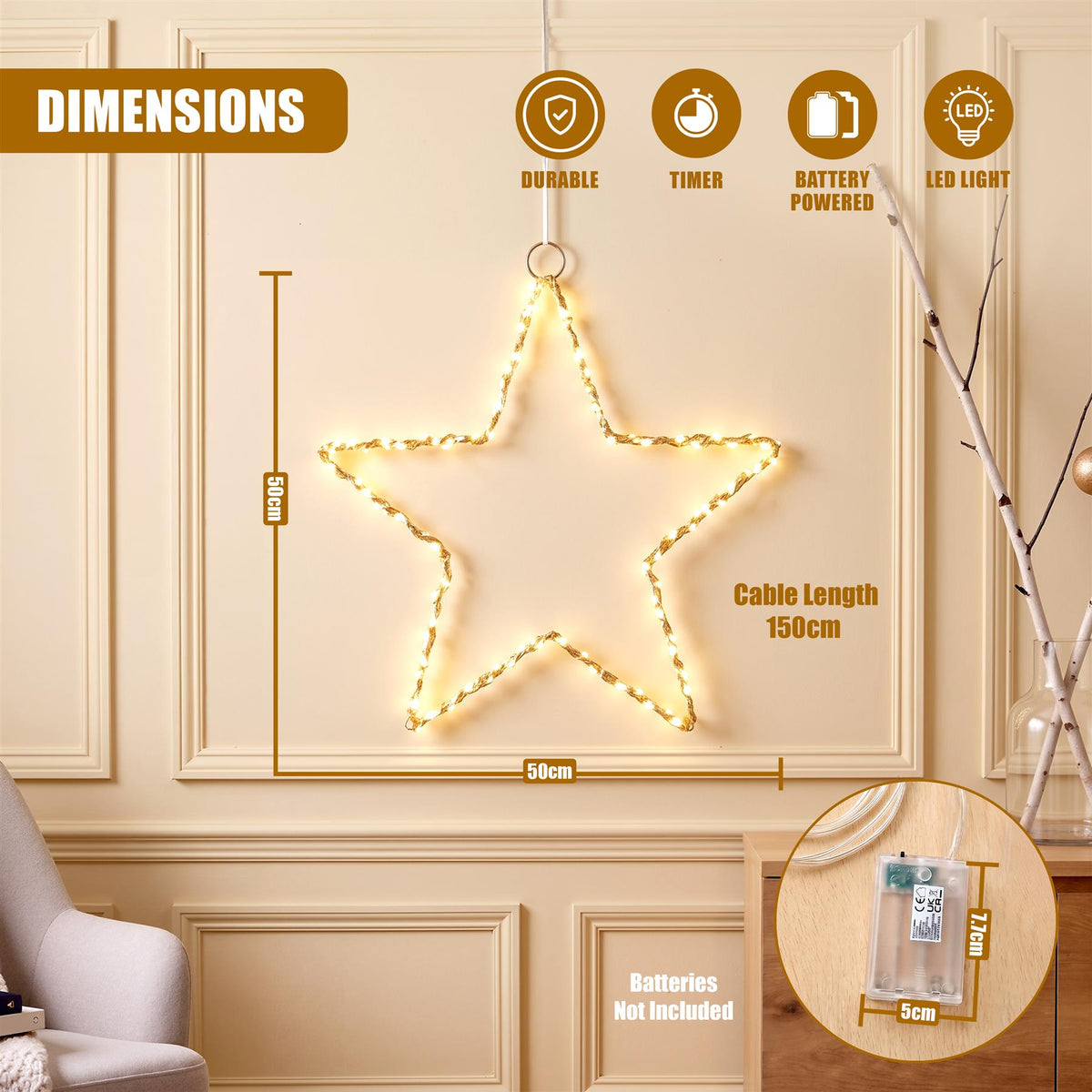 Star LED Fairy Light Gold Wire 50cm