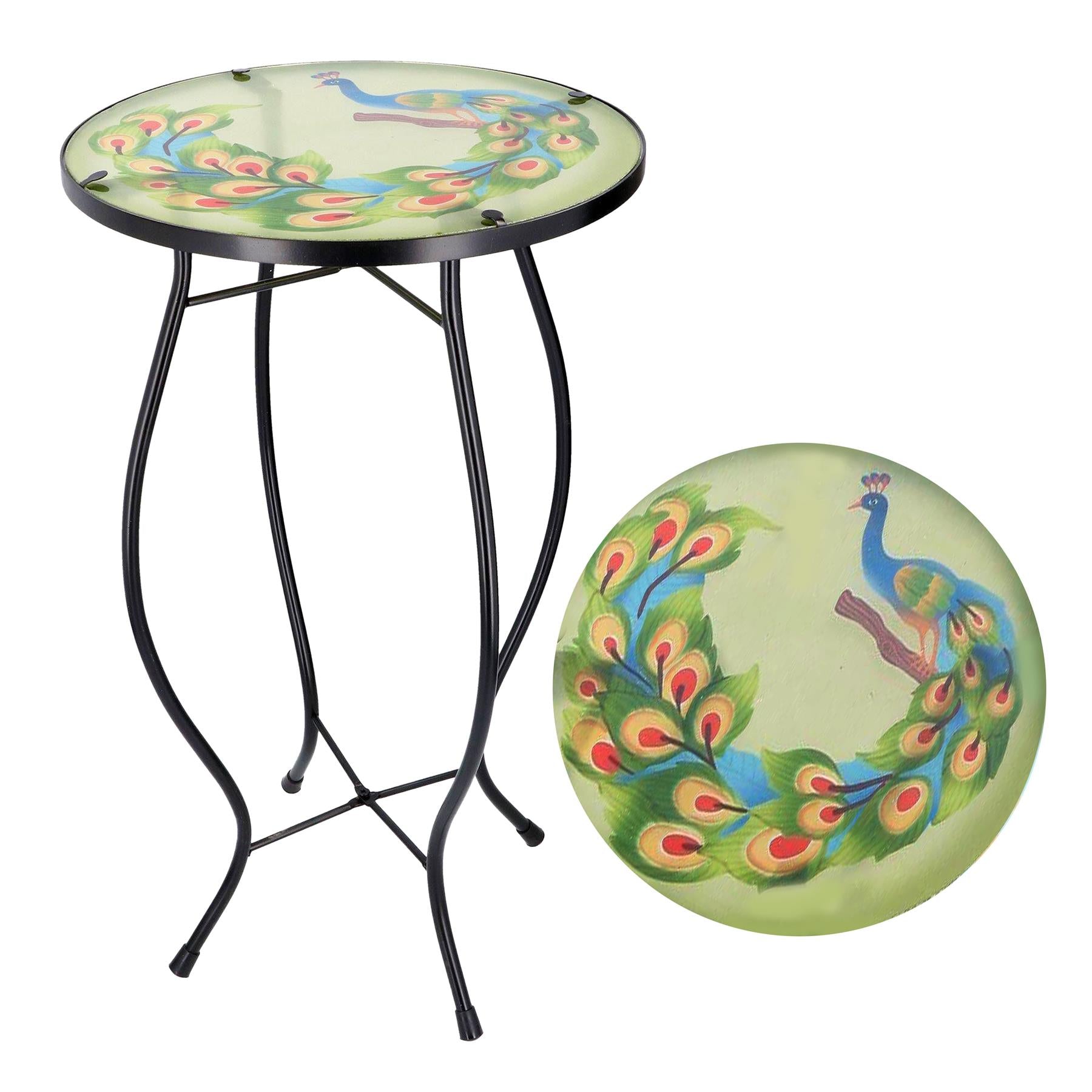 Round Side Mosaic Table With Peacock Design