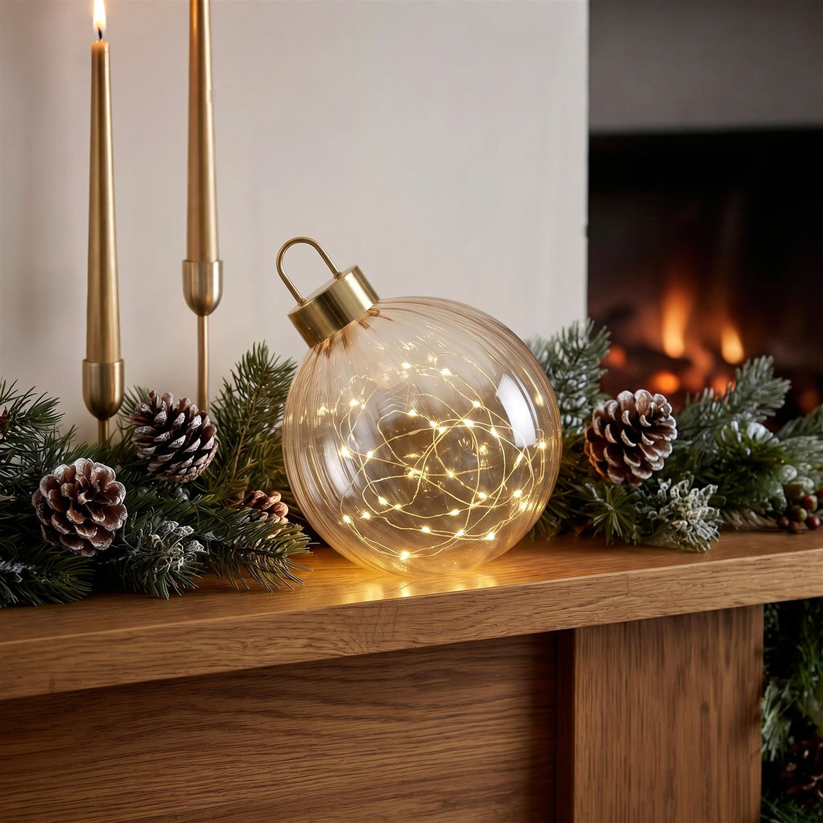 Light Up Glass Bauble, 20cm