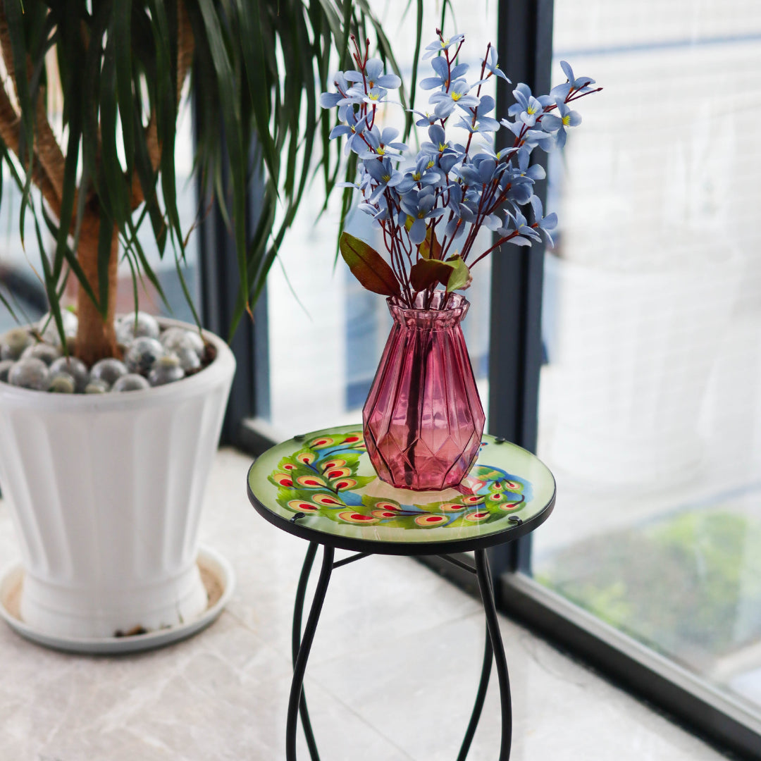 GEEZY Round Side Mosaic Table With Peacock Design