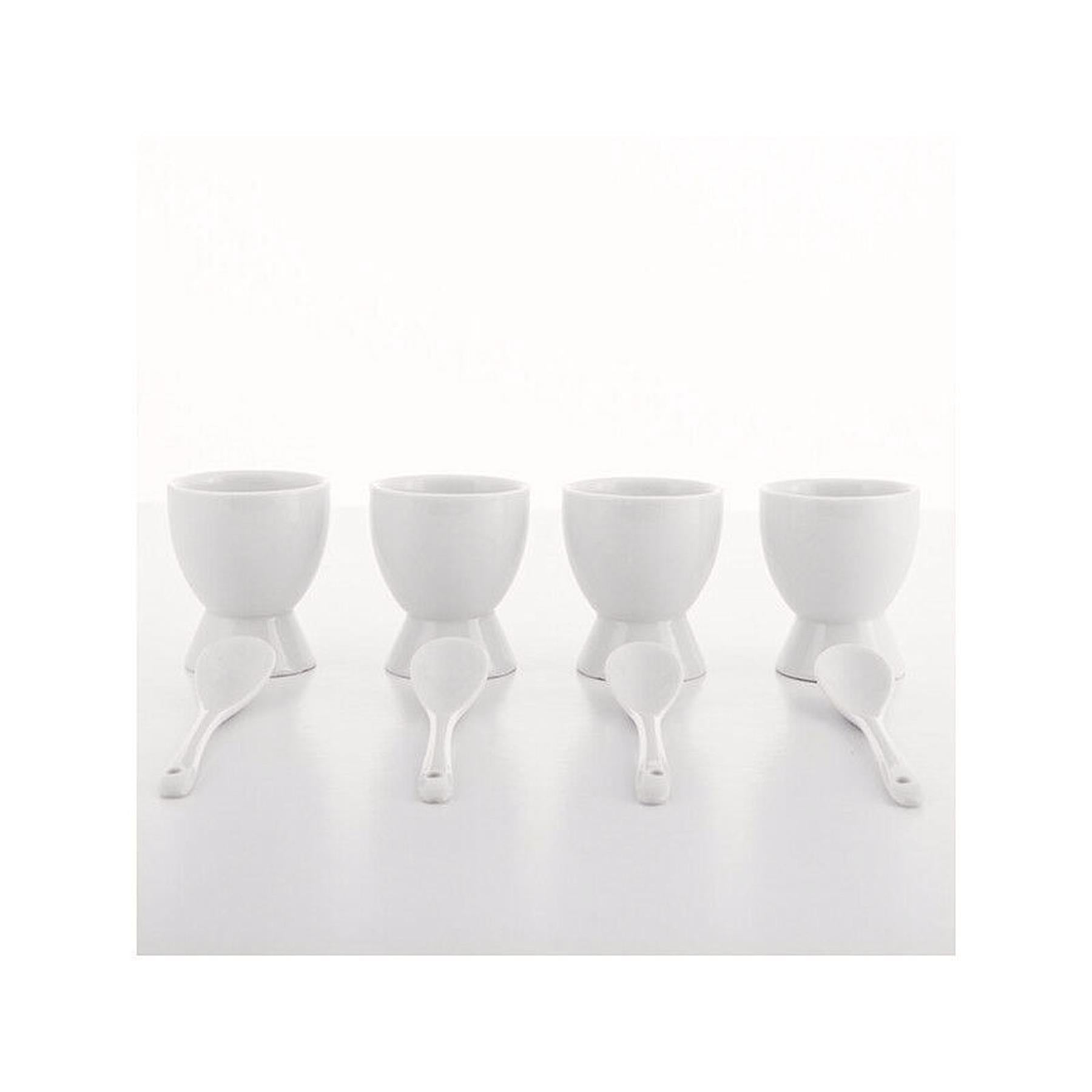 Set of 4 Ceramic Egg Cups with Spoons