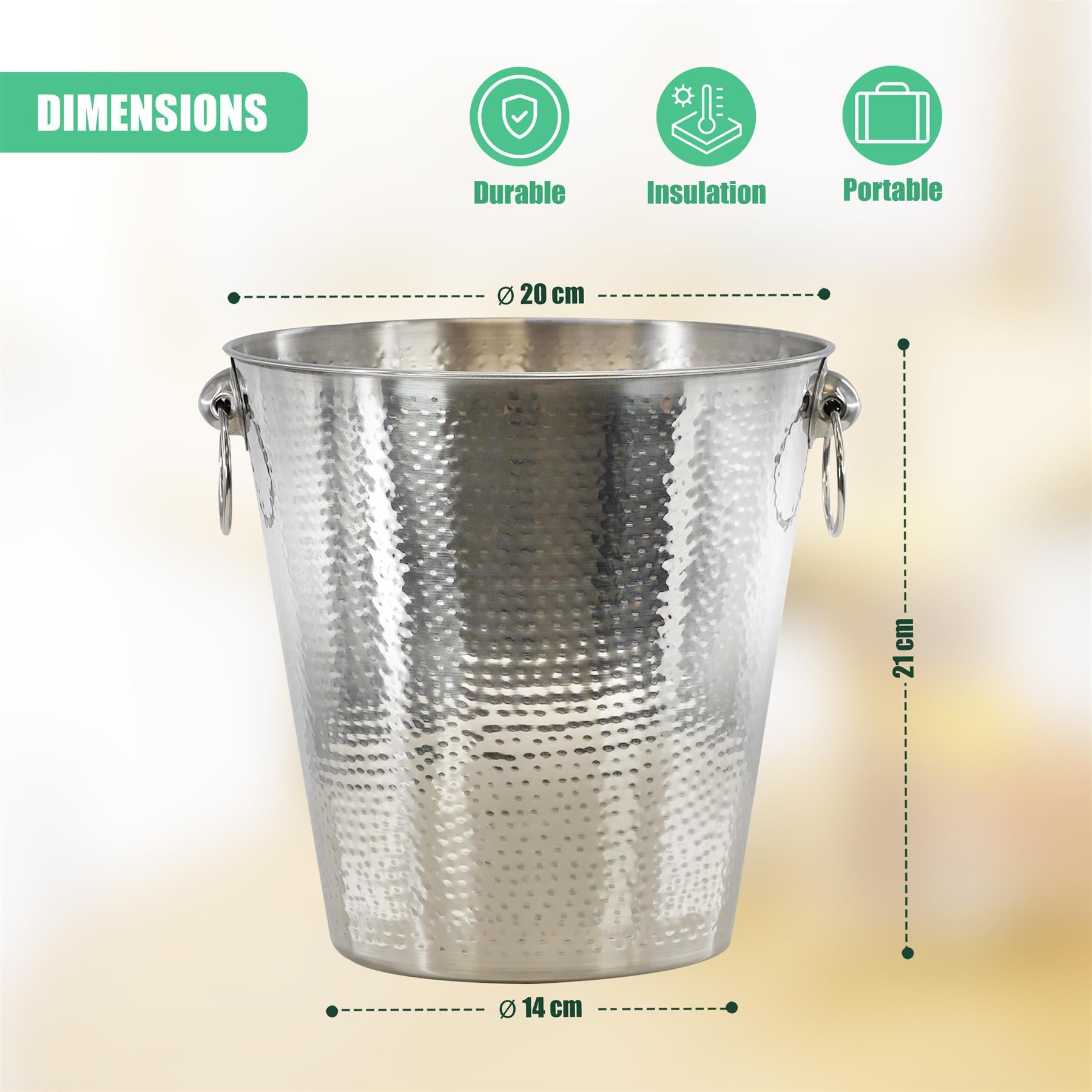 Stainless Steel Ice Bucket Hammered Champagne Drink Wine Cooler With Handles by Geezy - The Magic Toy Shop