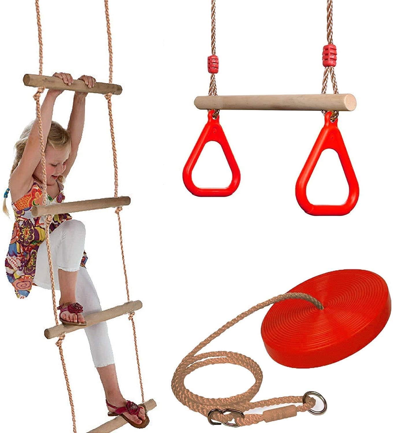 Wooden Trapeze Swing, Rope Ladder & Red Plate Seat by The Magic Toy Shop - The Magic Toy Shop