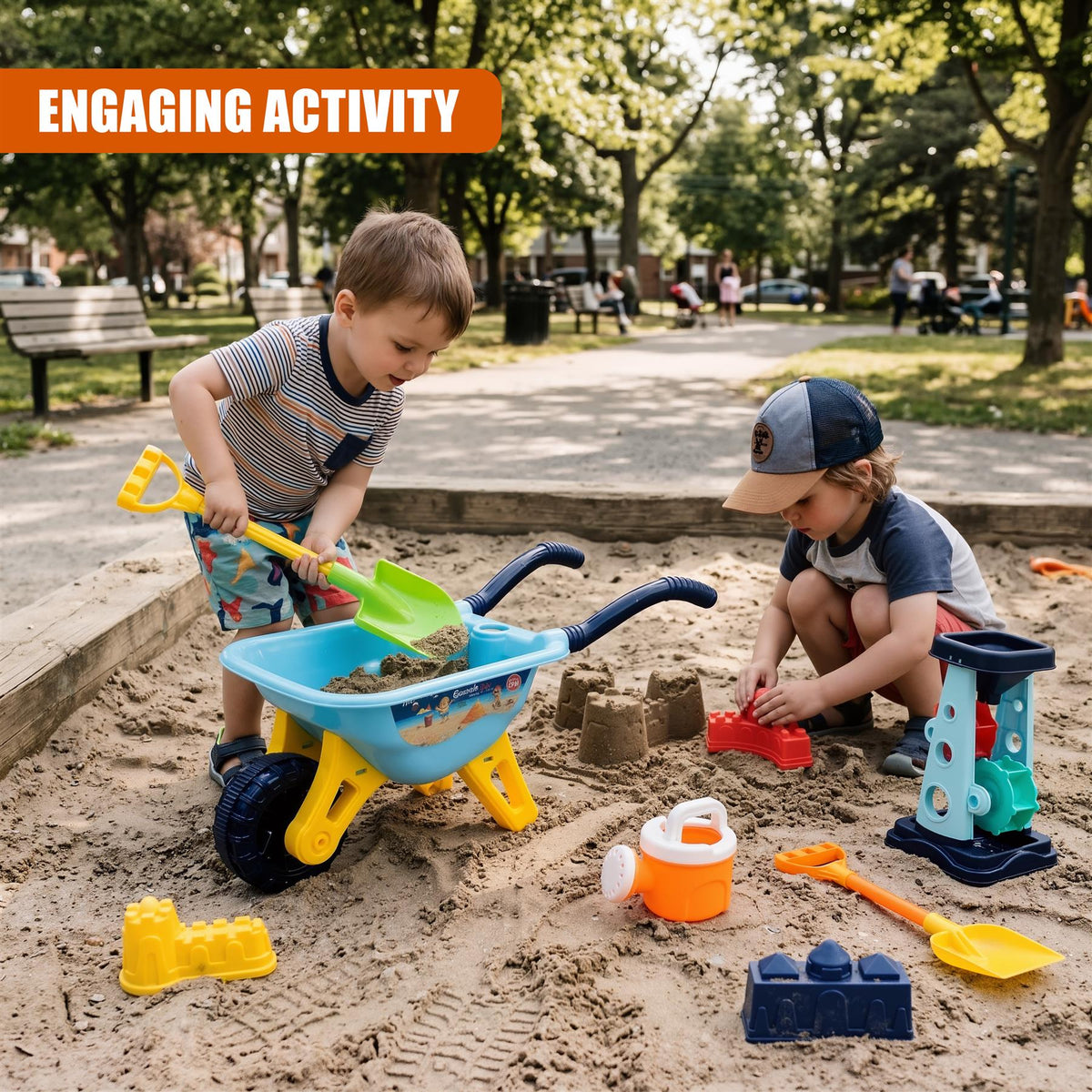 Children Sand and Water Beach Toys Mill, Wheelbarrow Accessories Playset