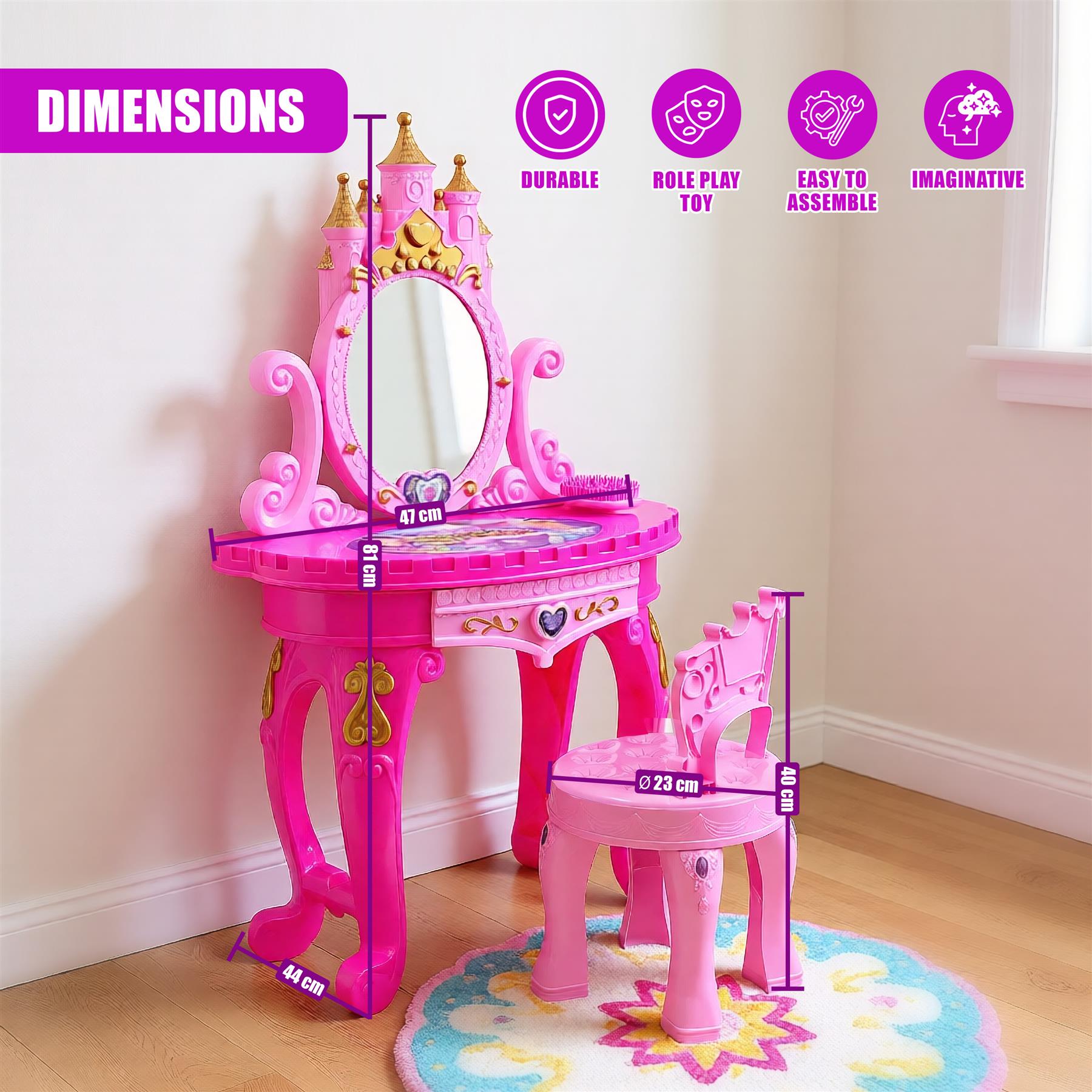 Princess Vanity Dressing Table, Stool & Toy Accessories