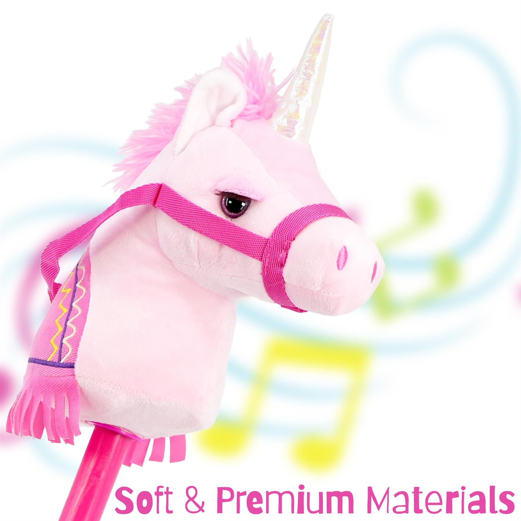 Kids Pink Unicorn Hobby Horse Toy with Sounds