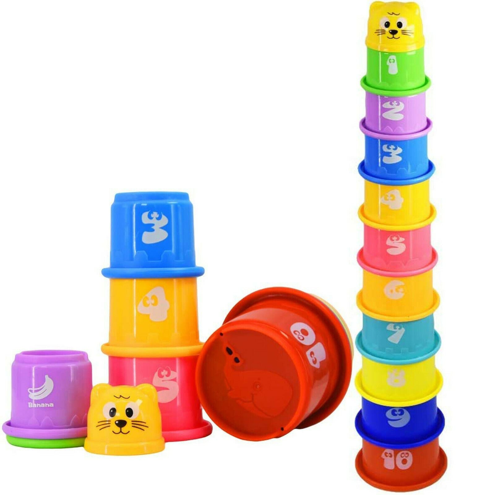 The Magic Toy Shop 11 Pcs Building Beakers Nesting Cups Stacking Blocks Toddler Baby Bath Toy Teddy