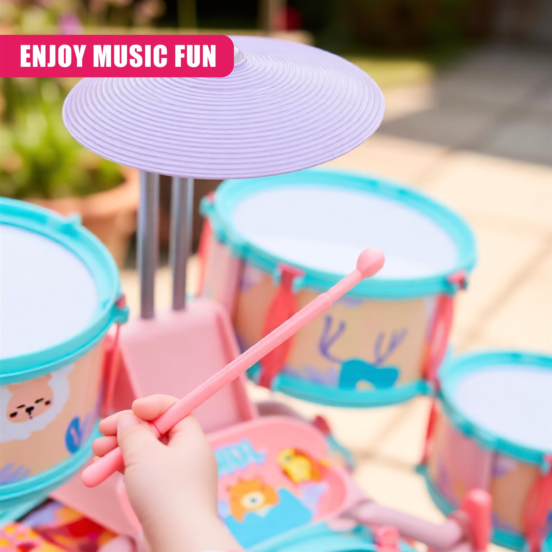 Pink and Green Multi functional Kids Jazz Drum Set 
