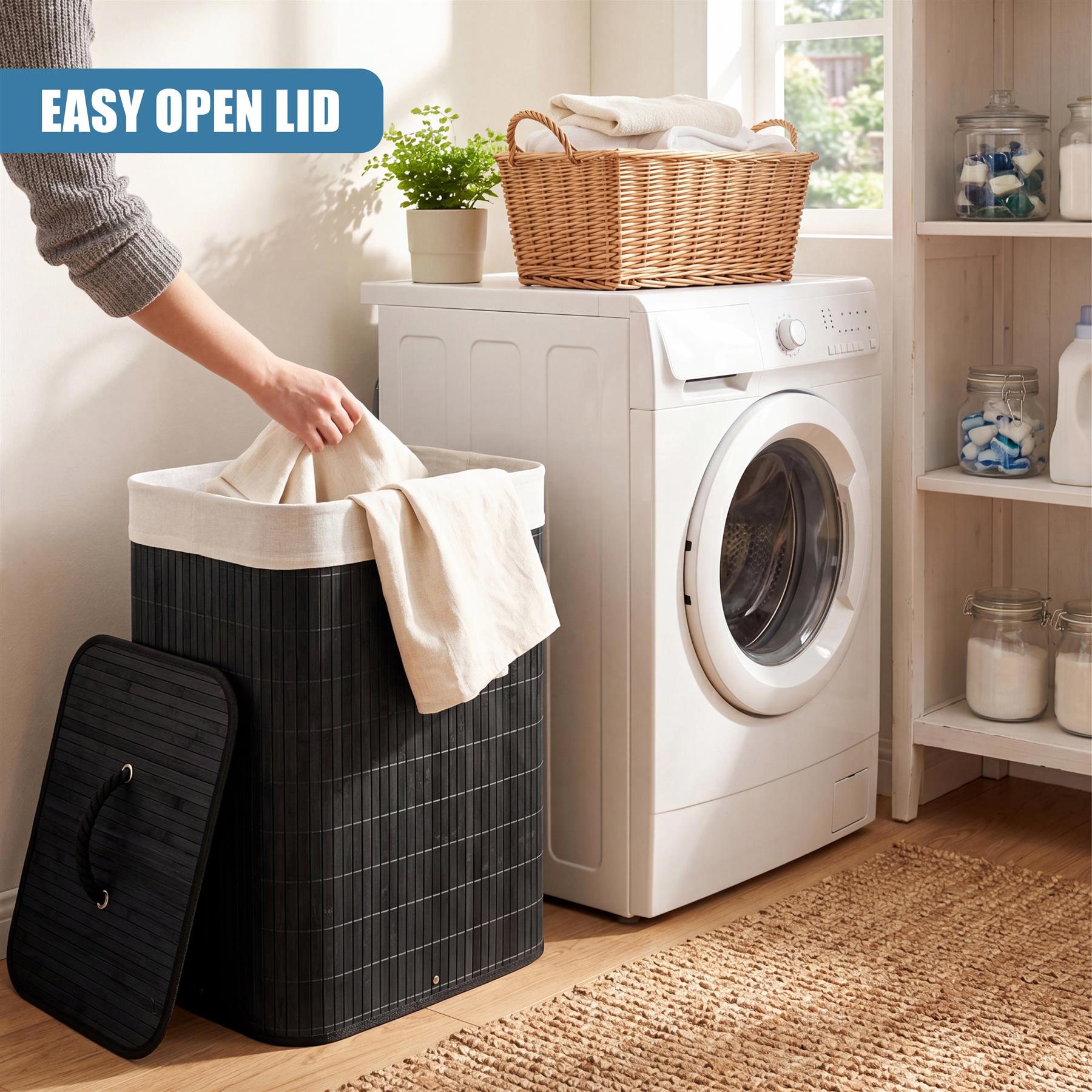 Black Bamboo Laundry Hamper 72L