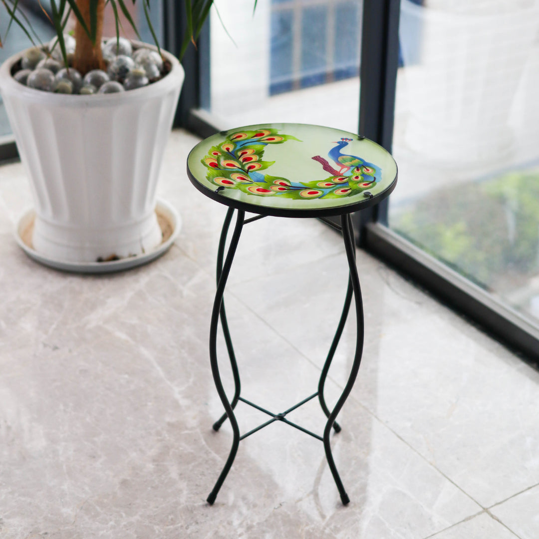 GEEZY Round Side Mosaic Table With Peacock Design