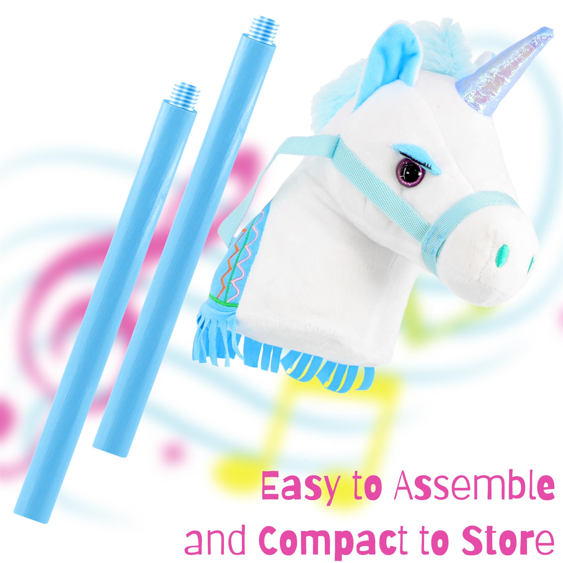 The Magic Toy Shop Kids Hobby Horse Blue Unicorn with Sounds