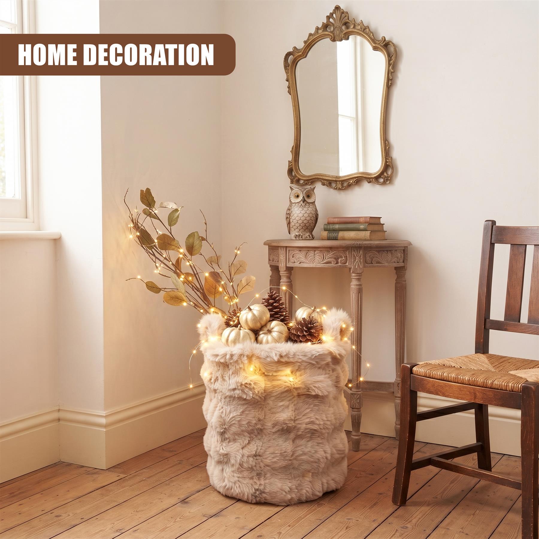 Faux Fur Round Storage Basket