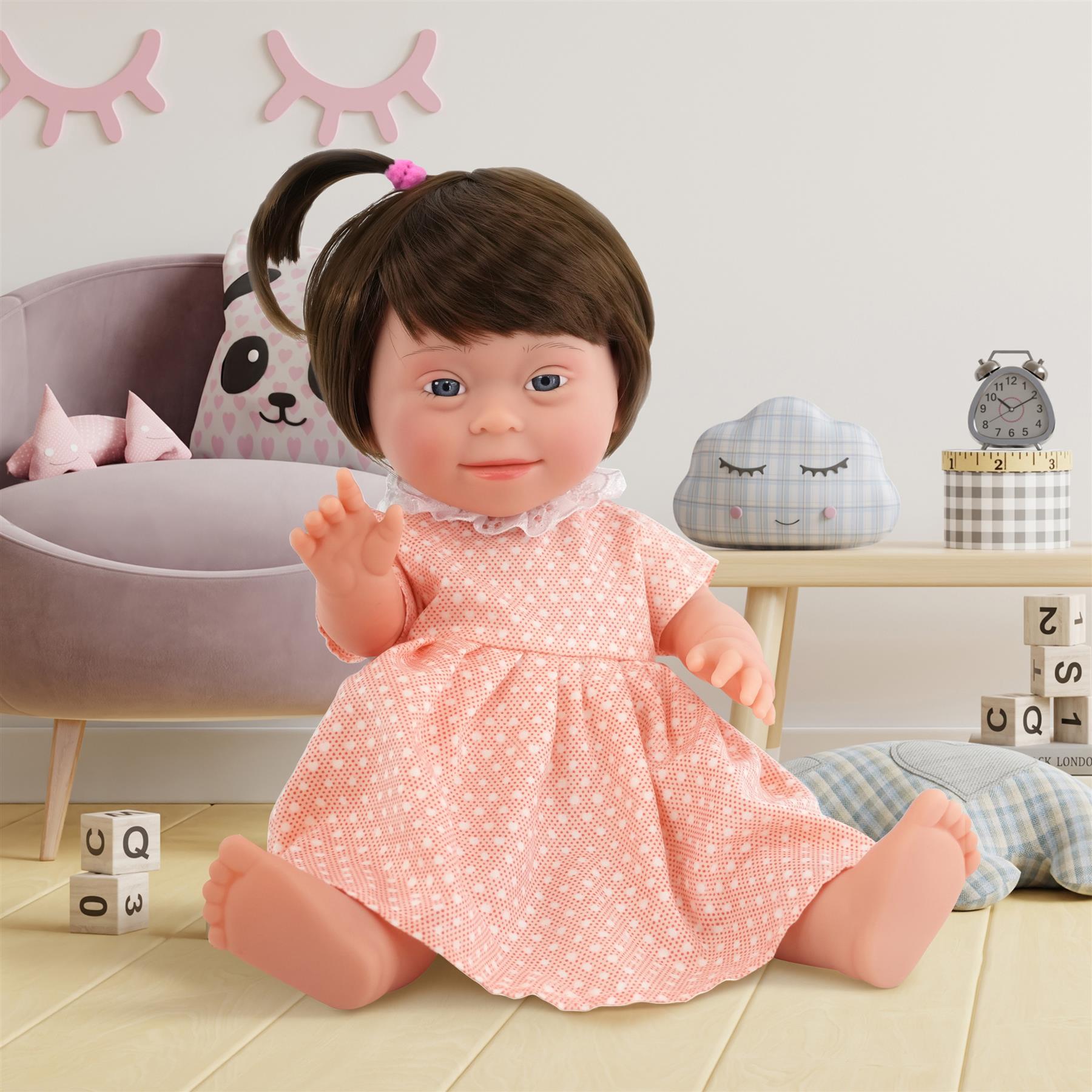 BiBi Doll Down Syndrome Girl - Brown Hair (36 cm / 14")