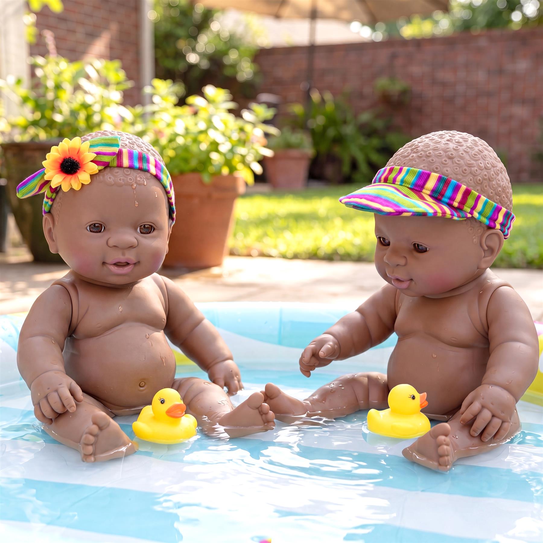 A pair of BiBI Black twin dolls, each measuring 30 centimeters tall and ready for display.