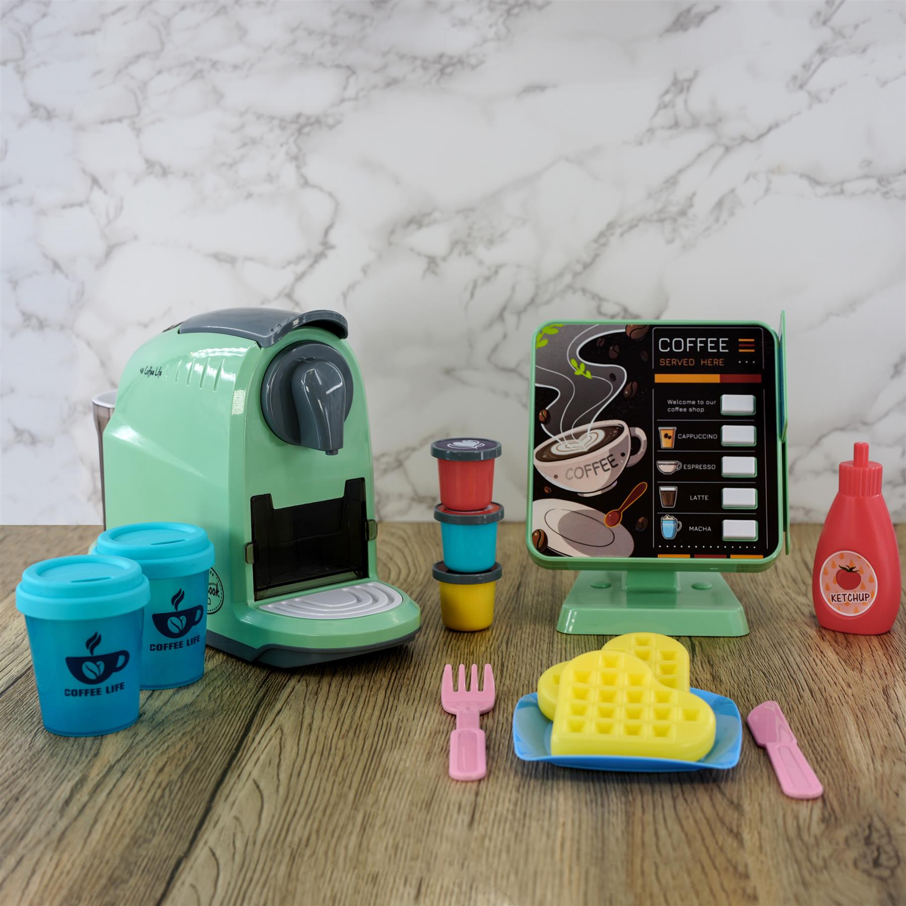 Kids Coffee Maker Machine Toy Kitchen Role Play Set with Cash Register Play  Food