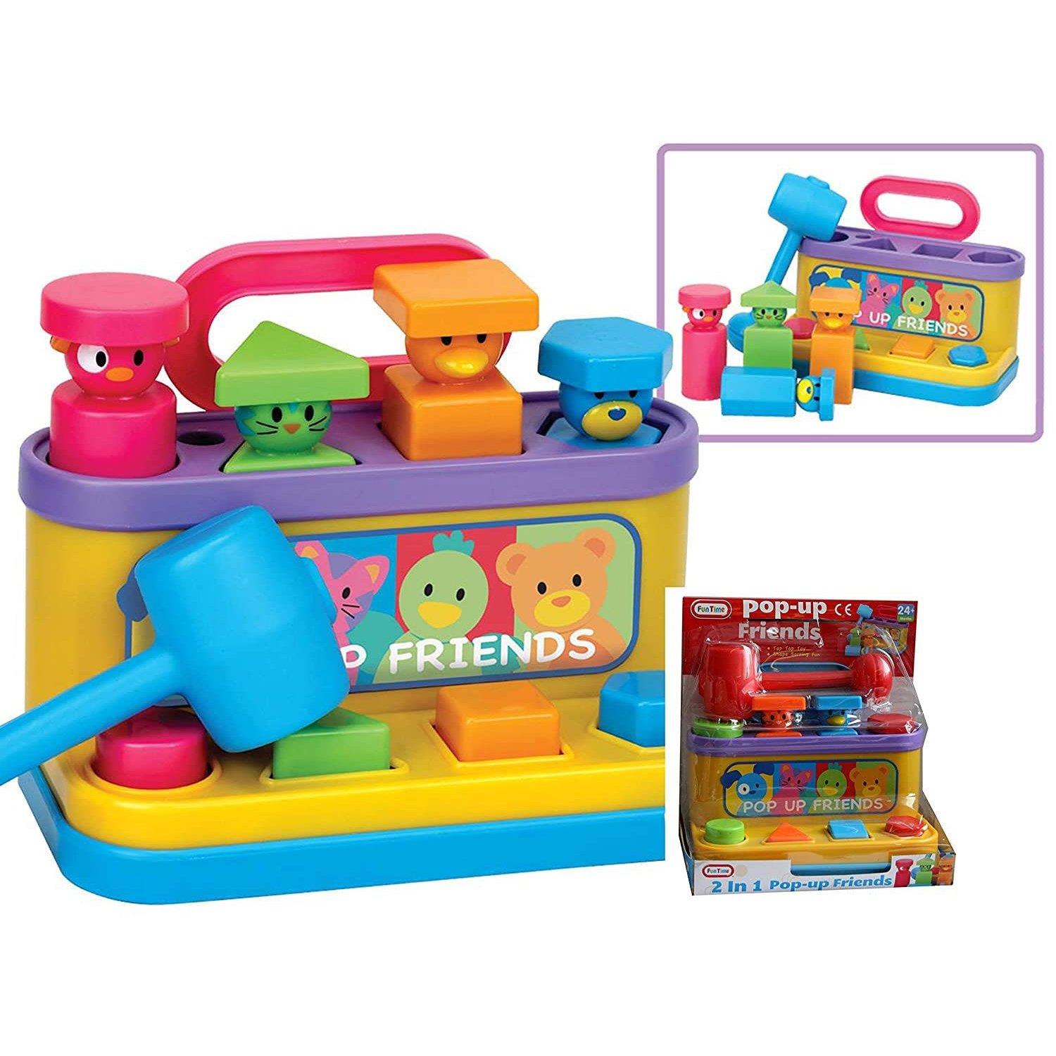 Multi-coloured Pop Up Friends with Hammer by The Magic Toy Shop - The Magic Toy Shop