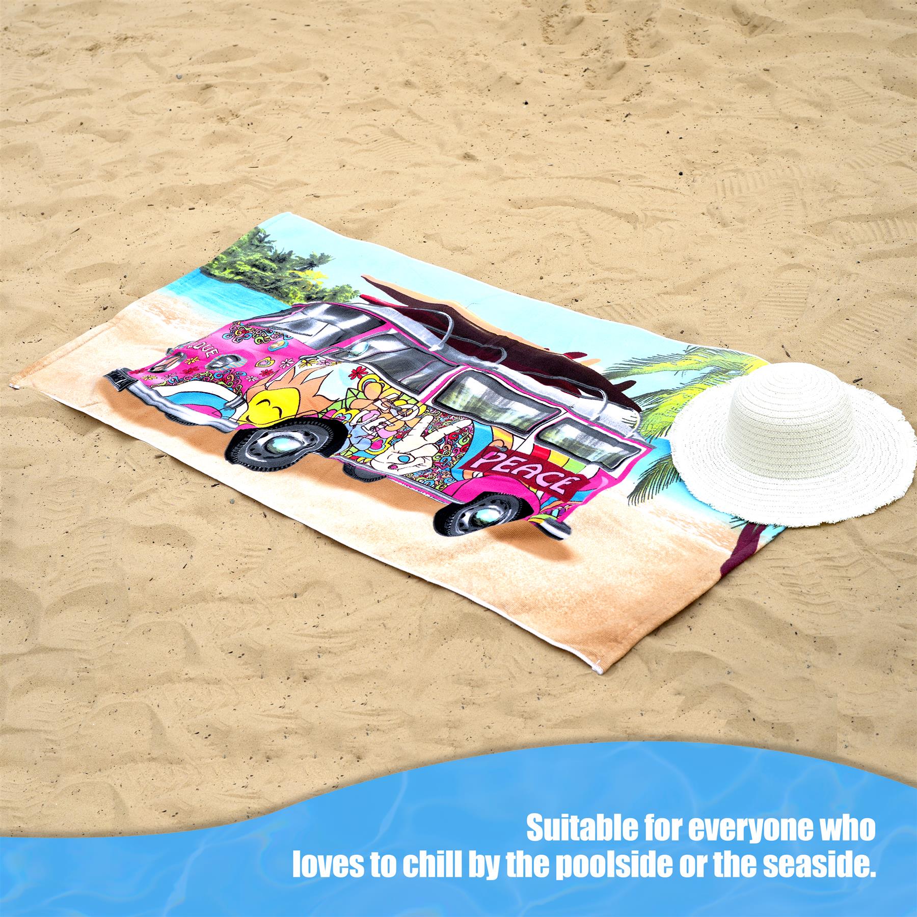 Pink Summer Bus Design Large Towel