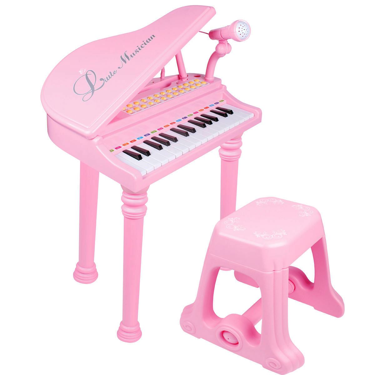 The Magic Toy Shop Pink Electronic Piano With Microphone and Stool