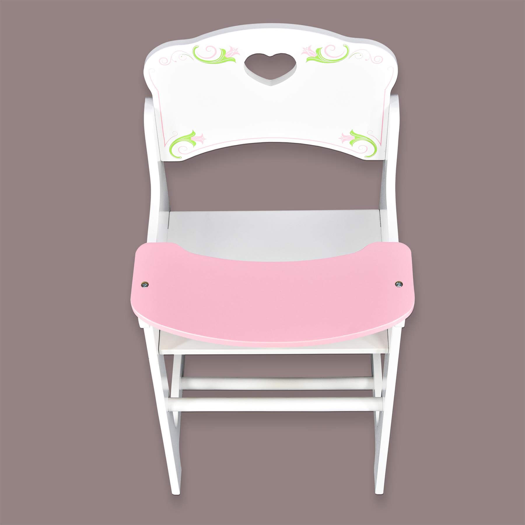 Baby chair with pink backrest and heart design. - The Magic Toy Shop