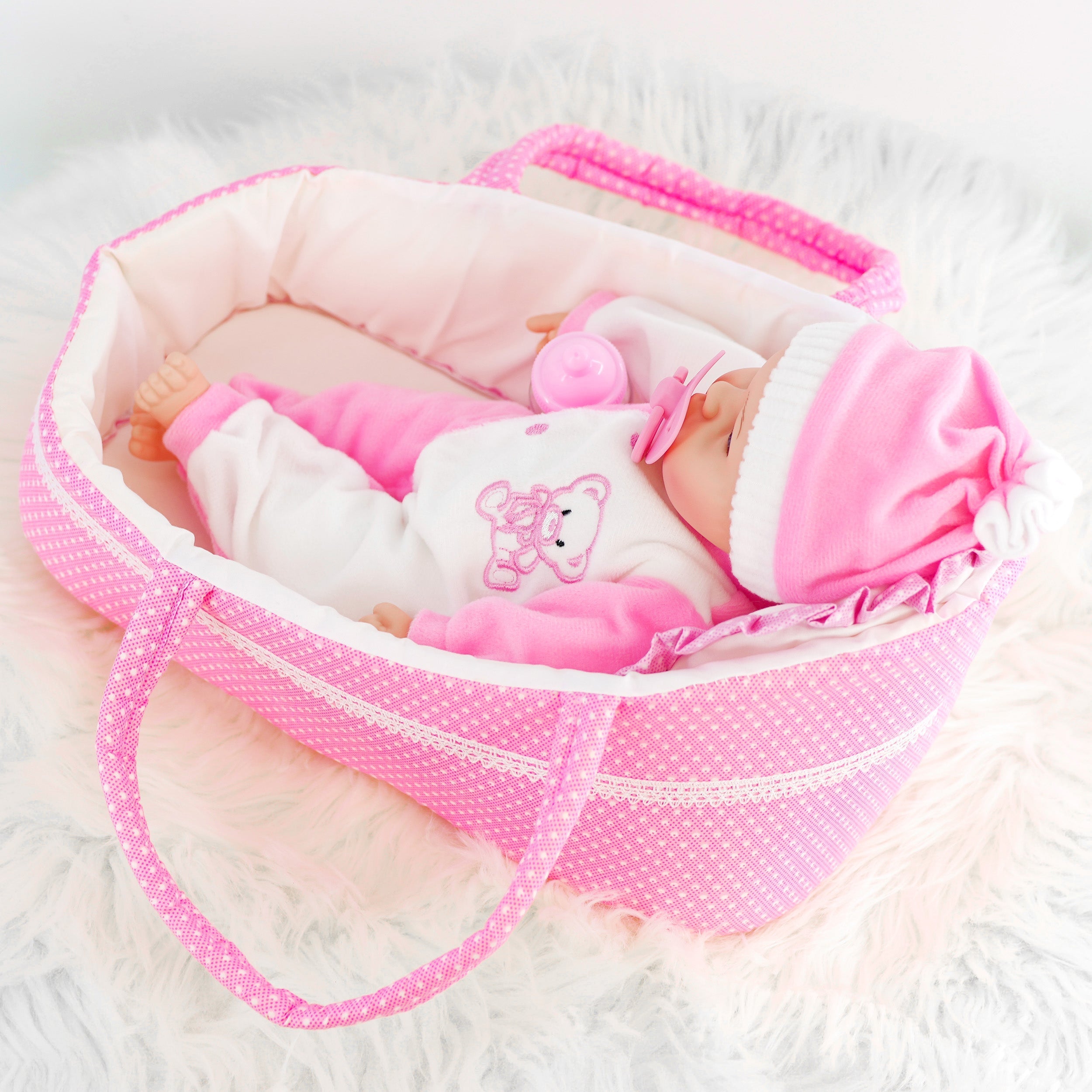 BiBi Doll Baby Doll Accessories Pink Baby Dolls Carry Cot Bed