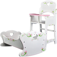 BiBi Doll Baby Doll Accessory Baby Dolls Wooden High Chair and Cradle Furniture