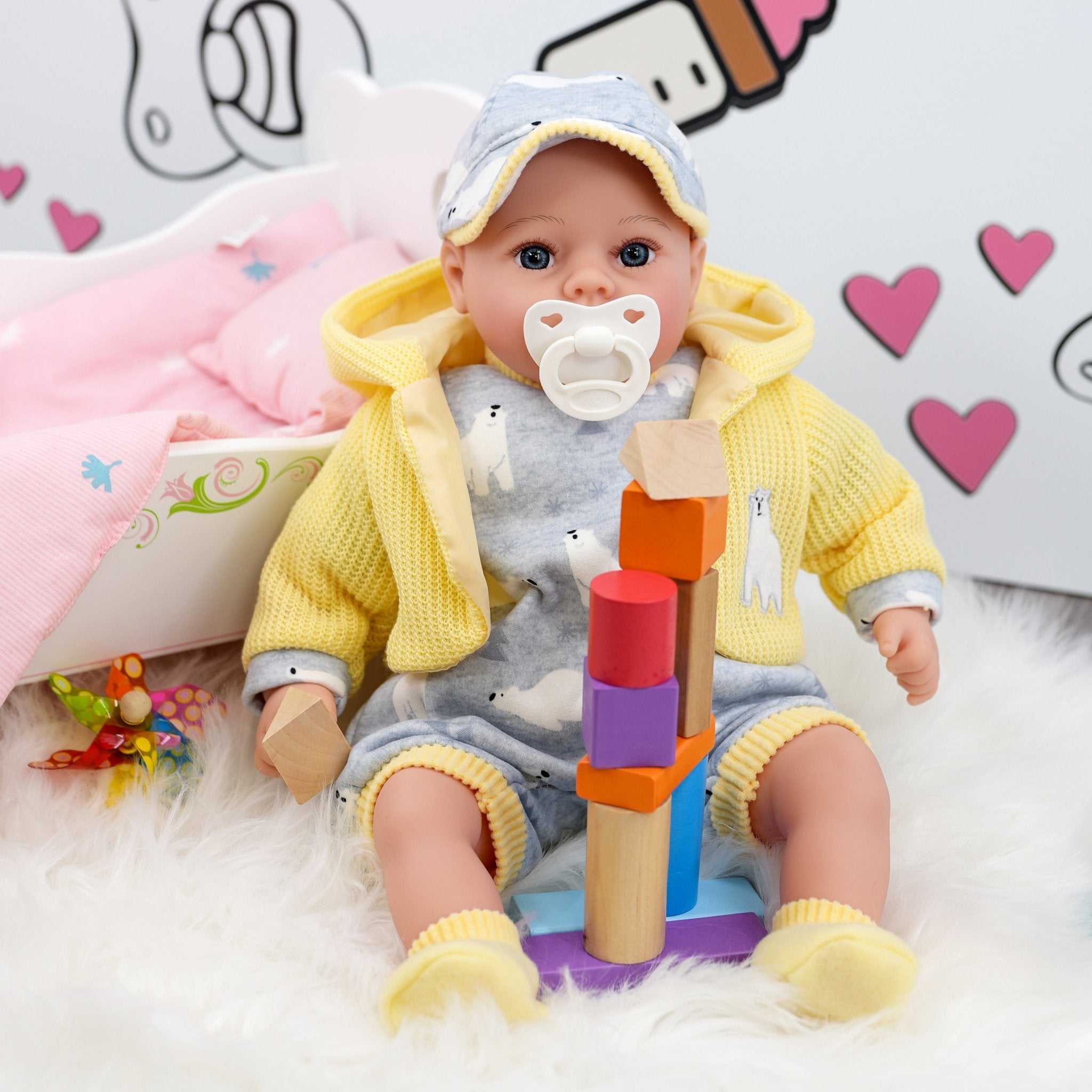 Baby Doll With Dummy & Sounds Yellow by BiBi Doll - The Magic Toy Shop