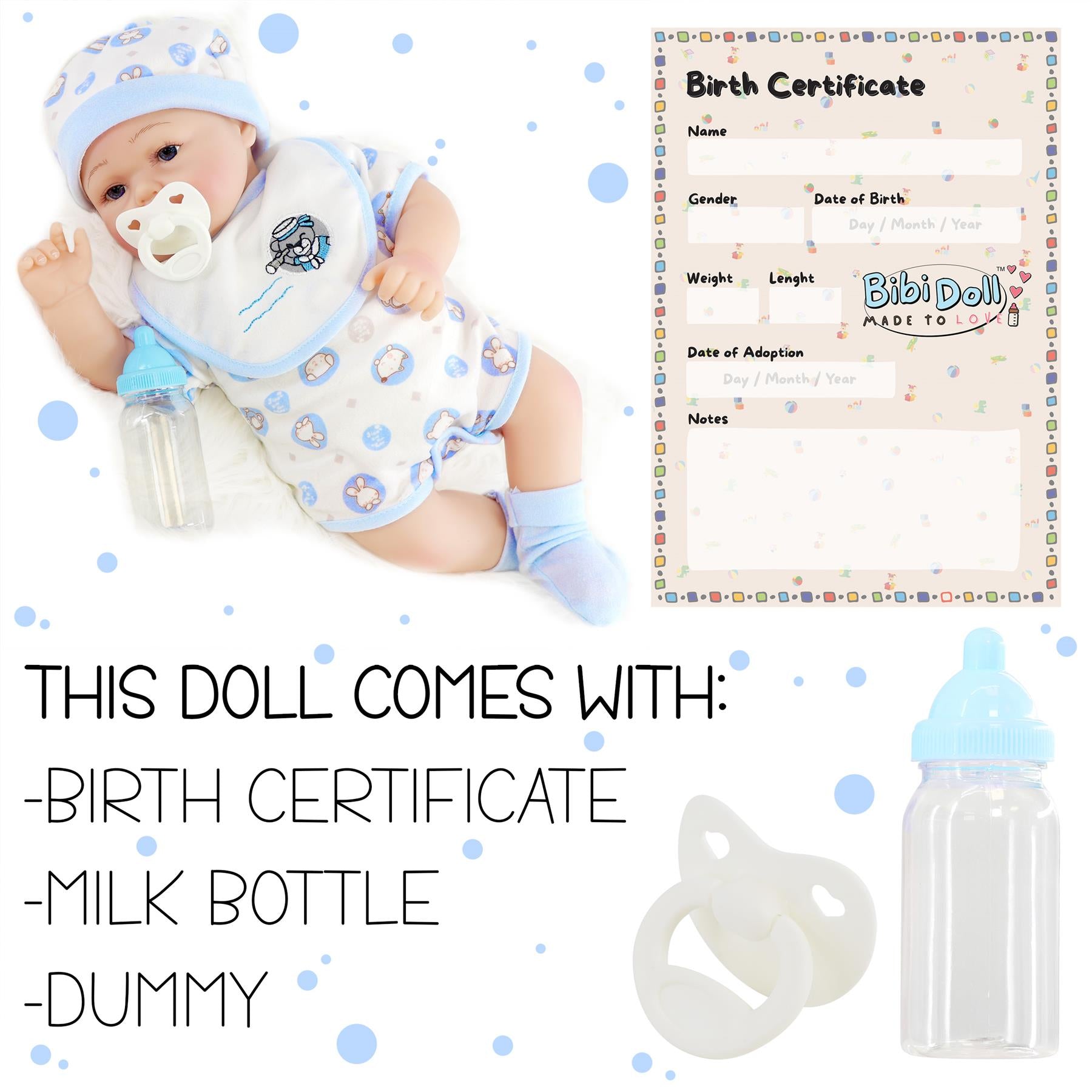 BiBi Doll Baby Doll Lifelike Reborn Baby Boy Doll with Open Eyes 17"