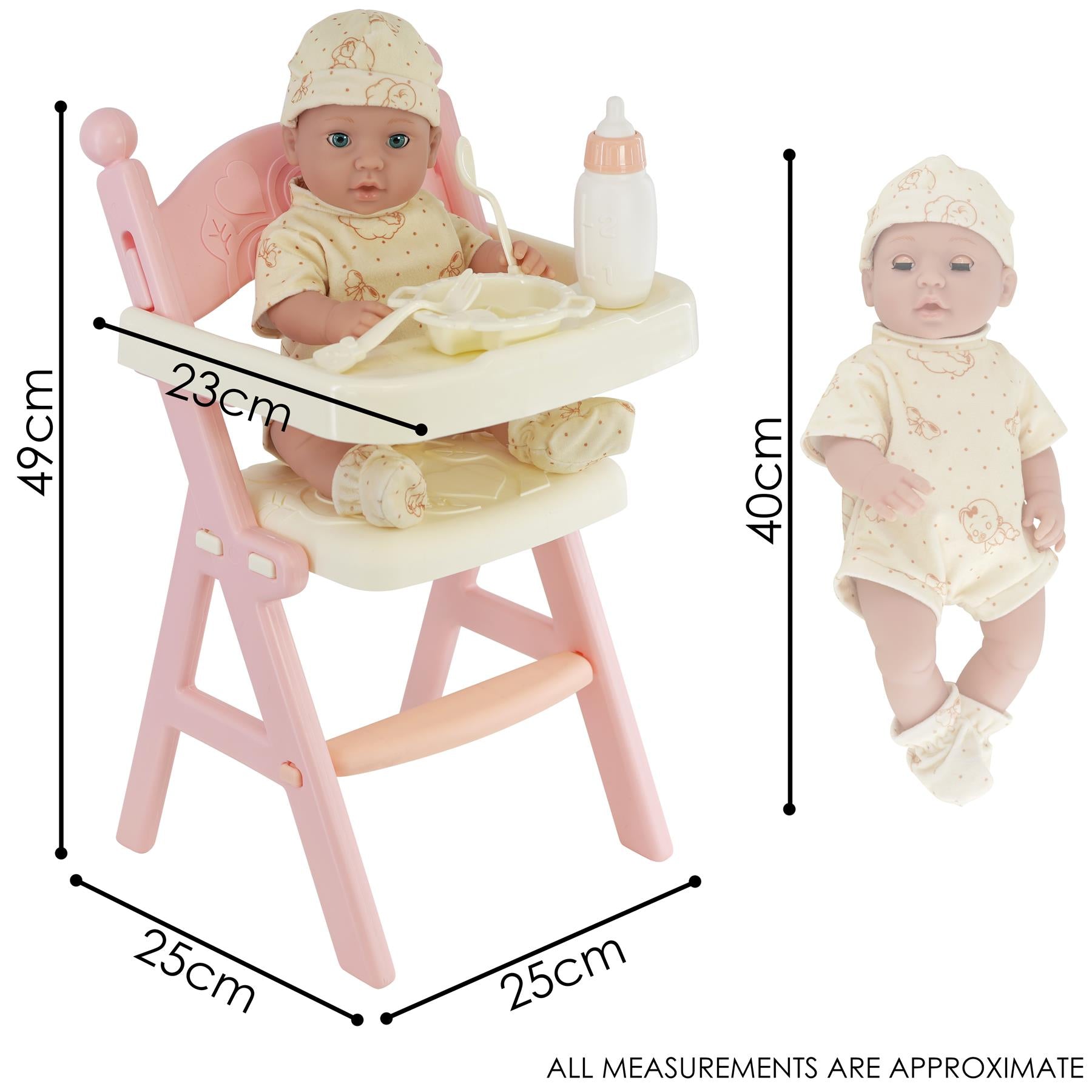 BiBi Doll Baby Doll with High Feeding Chair and Accessories Baby Doll with Feeding High Chair & Accessories