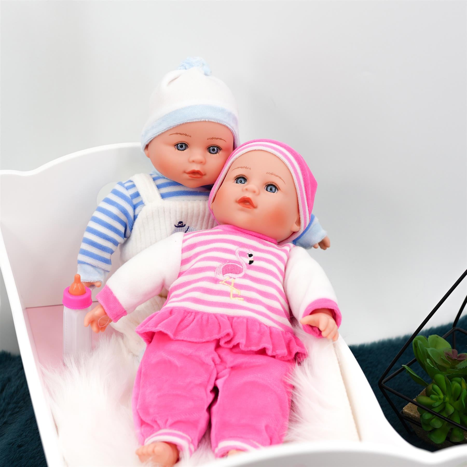 BiBi Doll Baby Dolls 13” Twin Dolls Set With Sounds, Feeding Set & Magic Bottle
