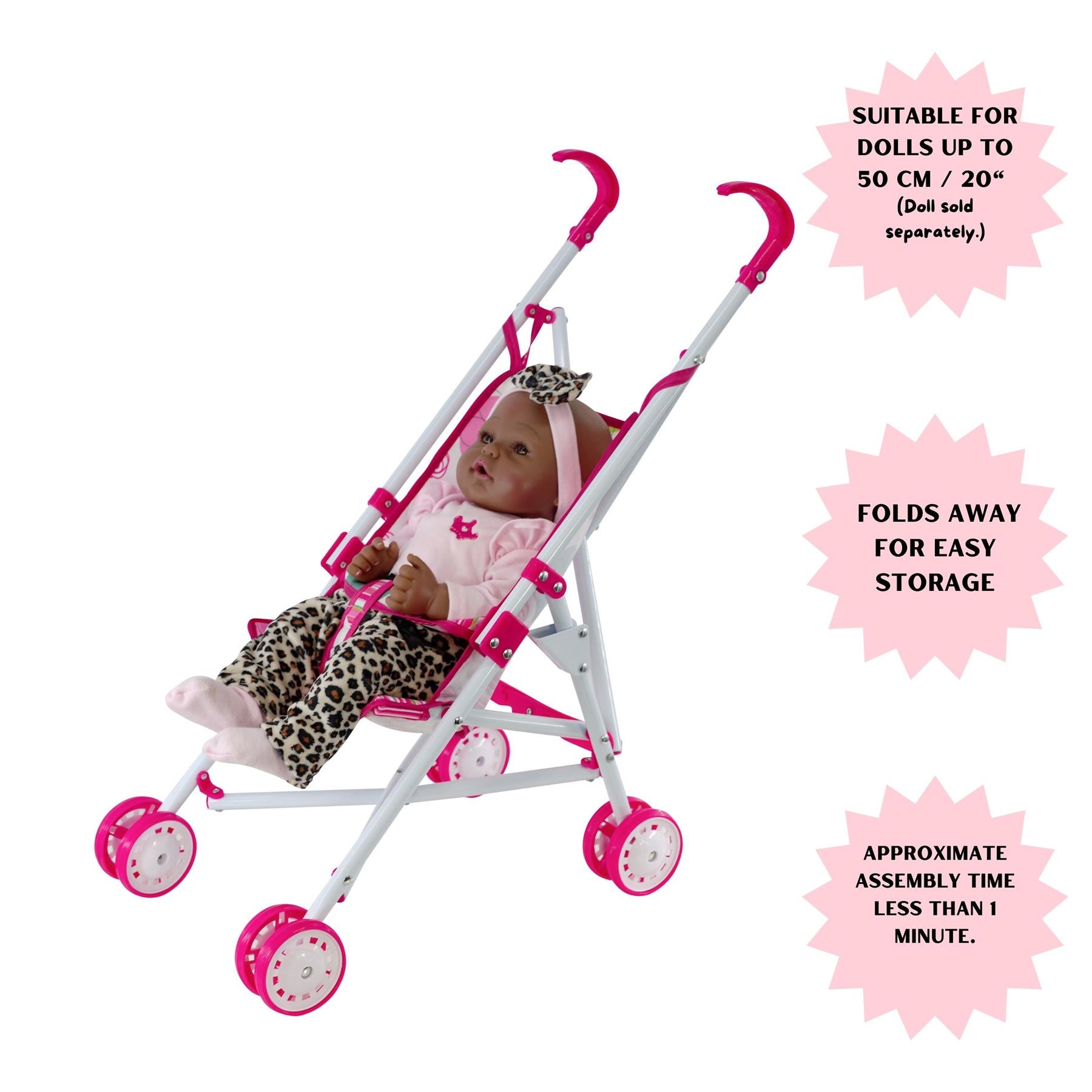 BiBi Doll Dolls Foldable Stroller Buggy Pram Baby Dolls Stroller - Pink