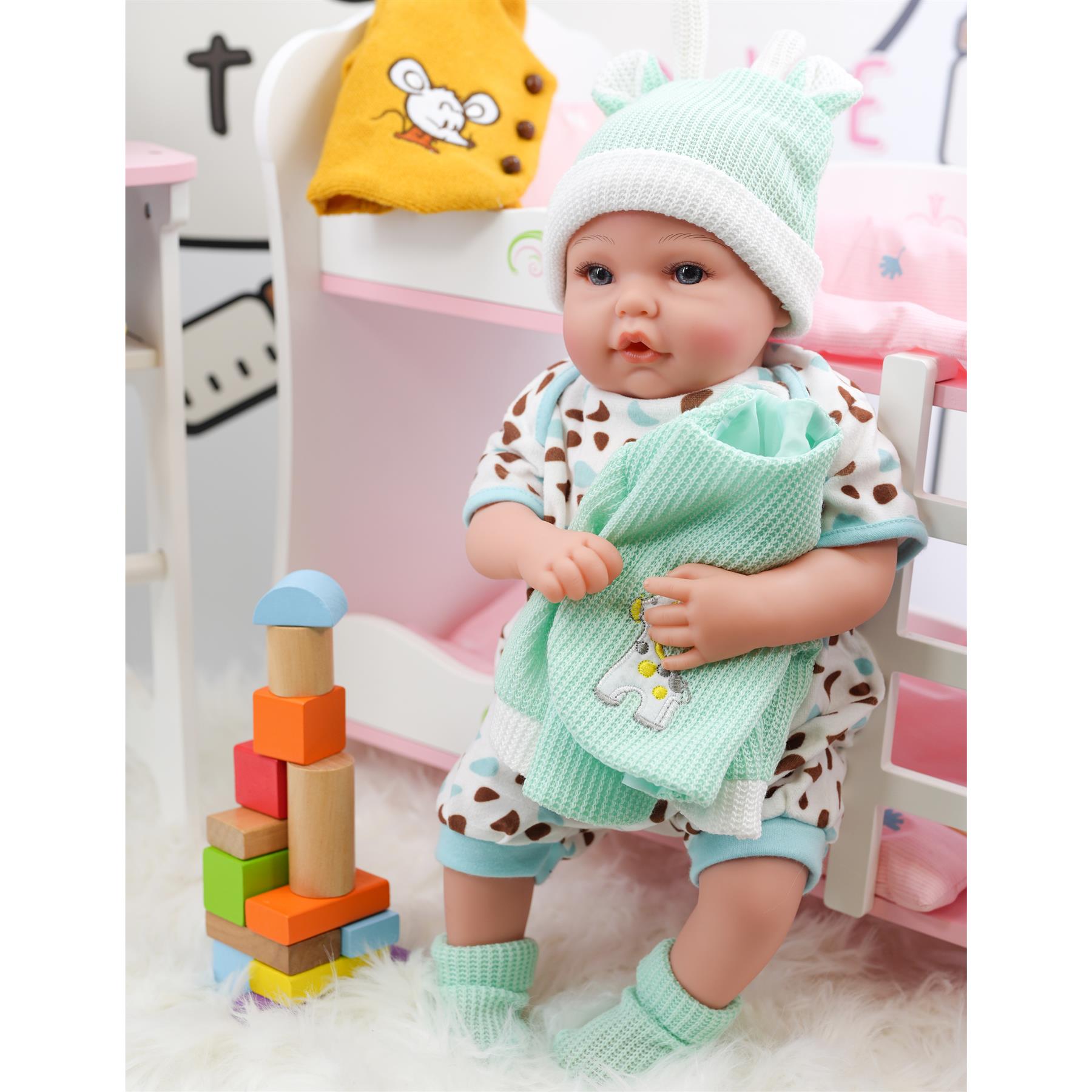 BiBi Doll Mint Giraffe Boy Outfit BiBi Outfits - Reborn Doll Clothes (Mint Jacket) (50 cm / 20")