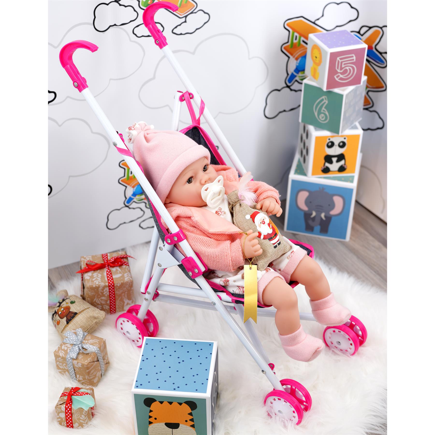 BiBi Doll Toys and Games Pink Baby Doll Foldable Stroller