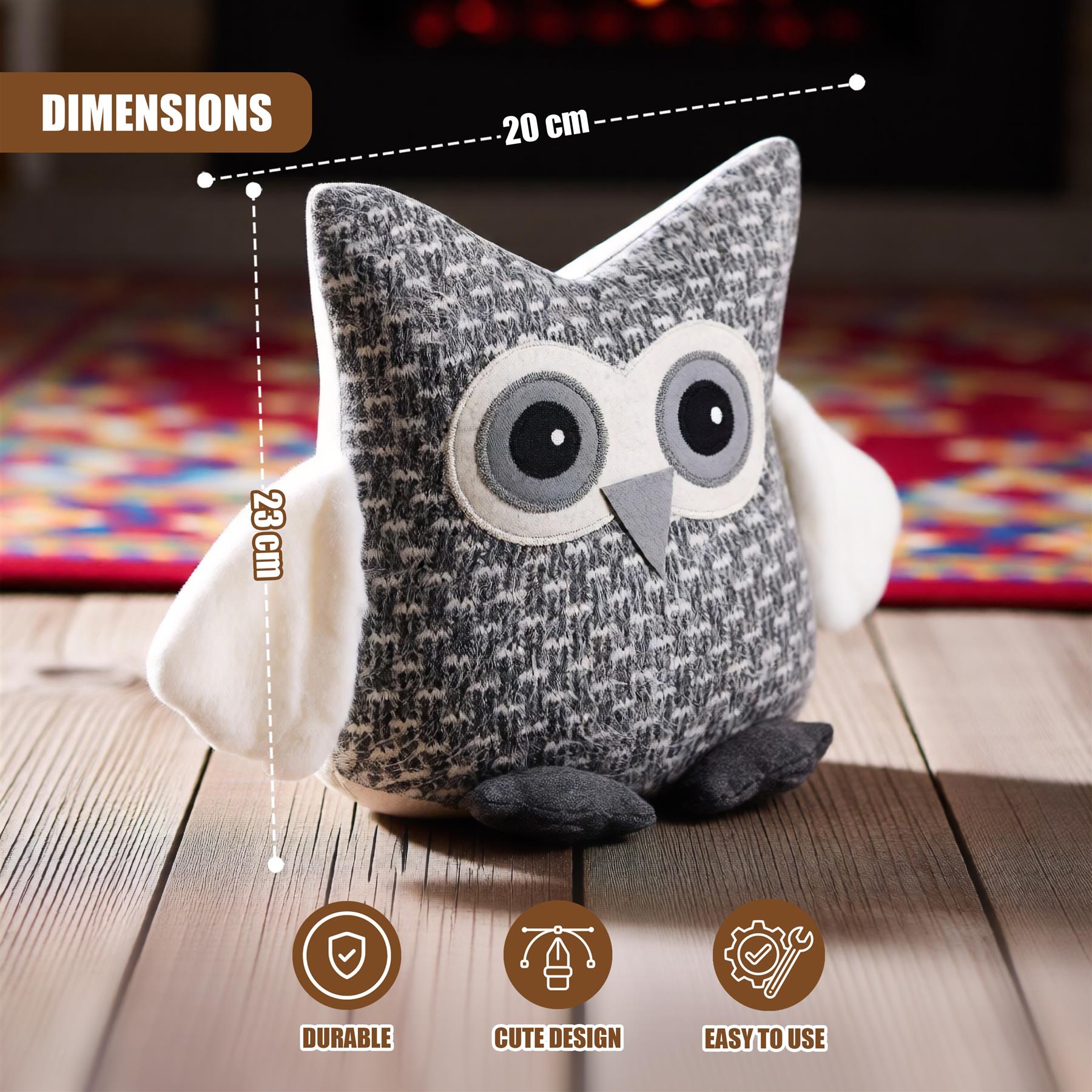 Owl Door Stopper - Grey - Door Stopper - Door Stopper - Fabric