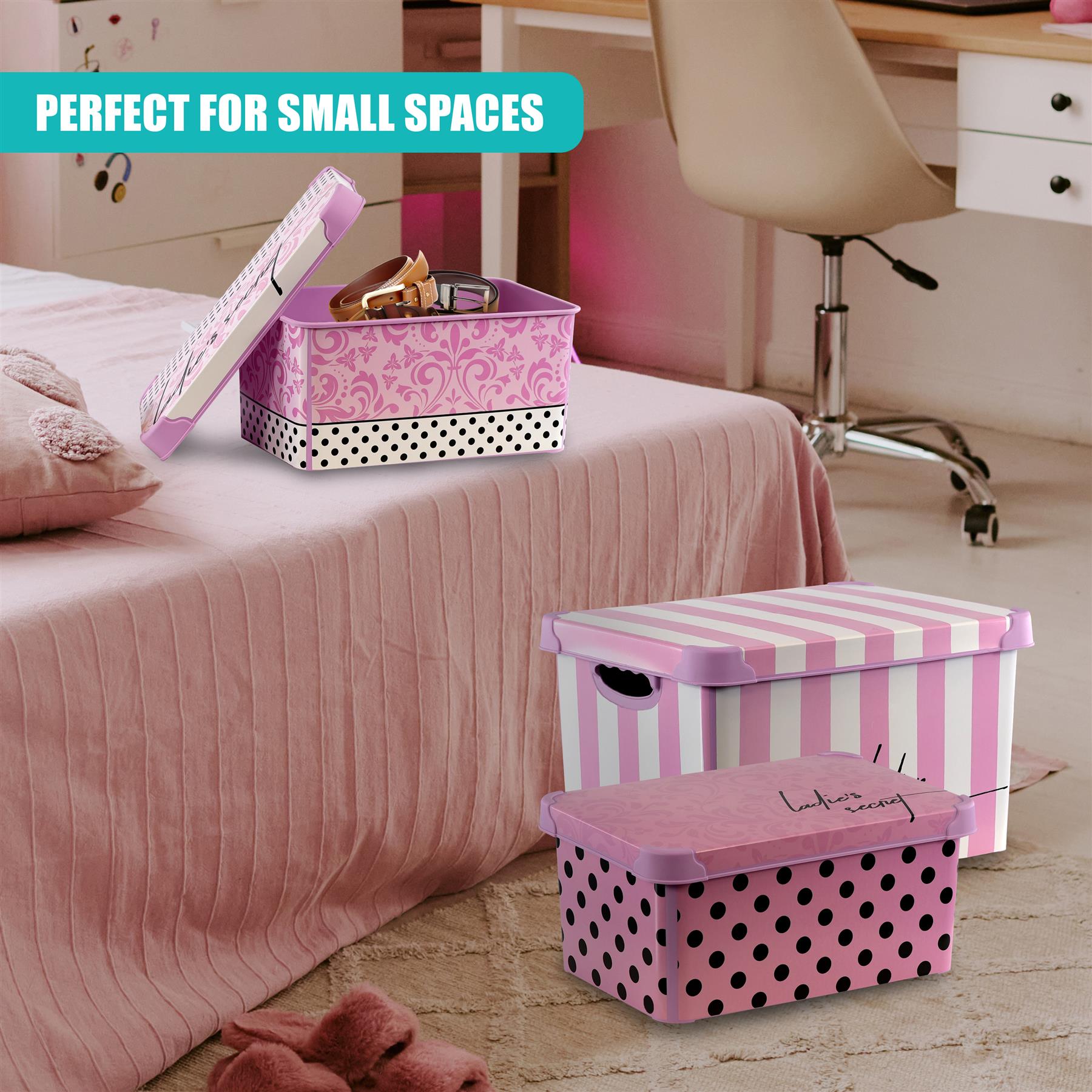 Pink Storage Boxes with Lids - Set of 3