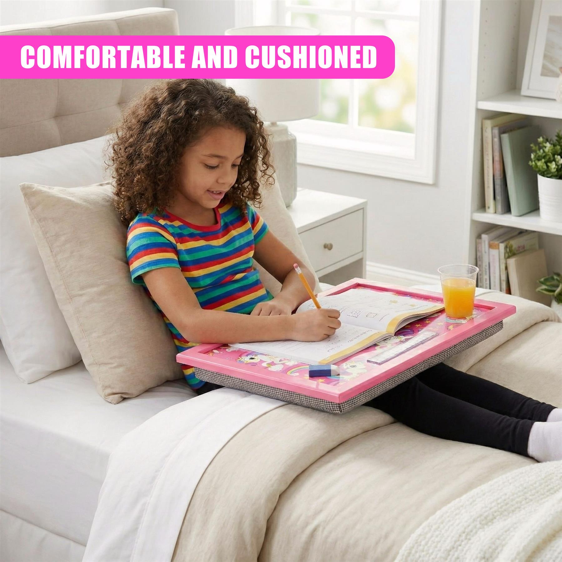 Lap Tray with Bean Bag Cushion Rainbow Unicorn Design