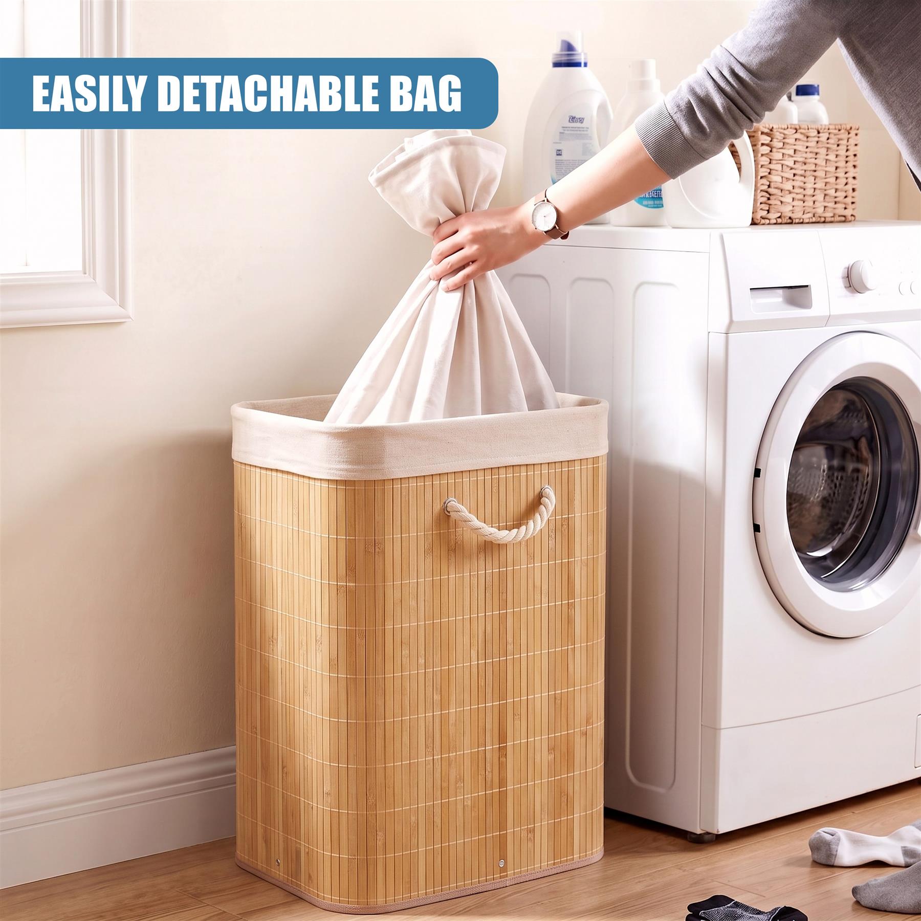 Brown Bamboo Laundry Hamper 72L
