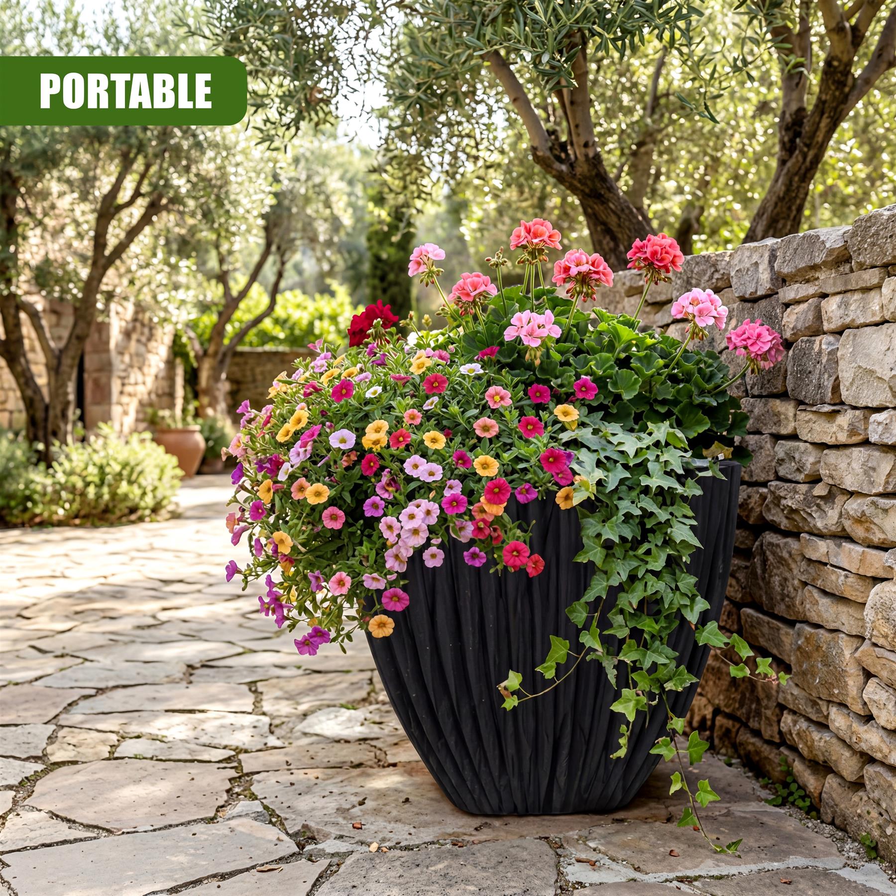 Large Charcoal Black Lotus Square Planter