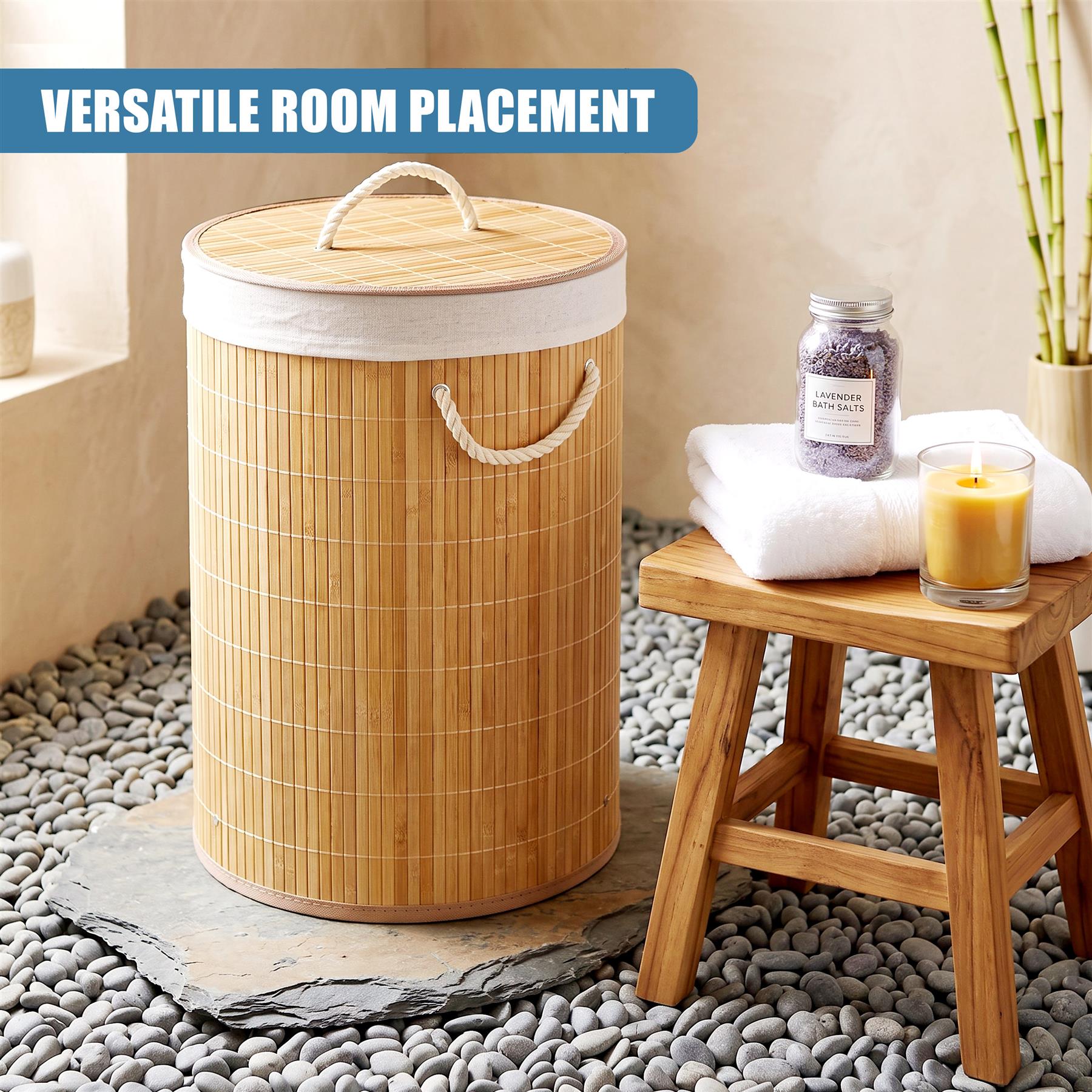 Round Bamboo Laundry Hamper 48L