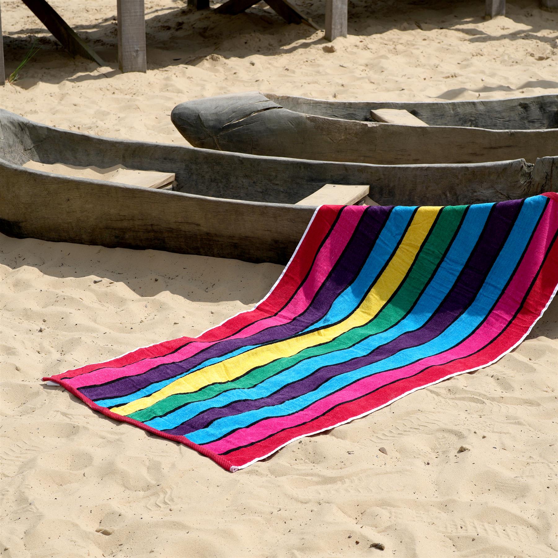 Large Velour Striped Beach Towel (Crimson Skyline) by Geezy - The Magic Toy Shop