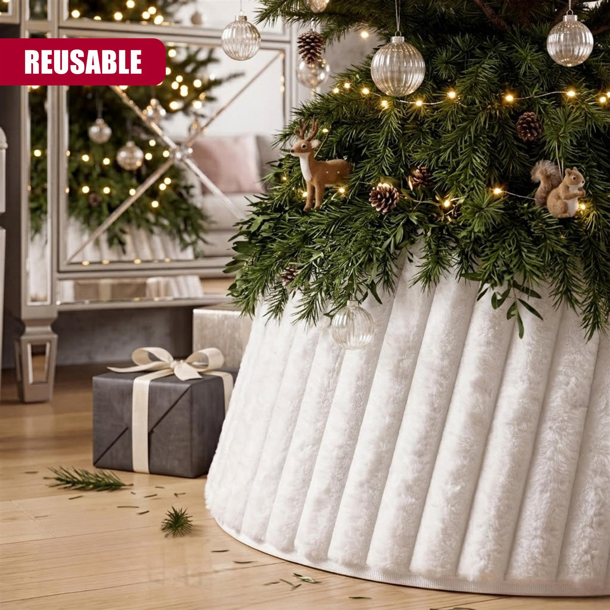 White Faux Fur Christmas Tree Skirt 22"