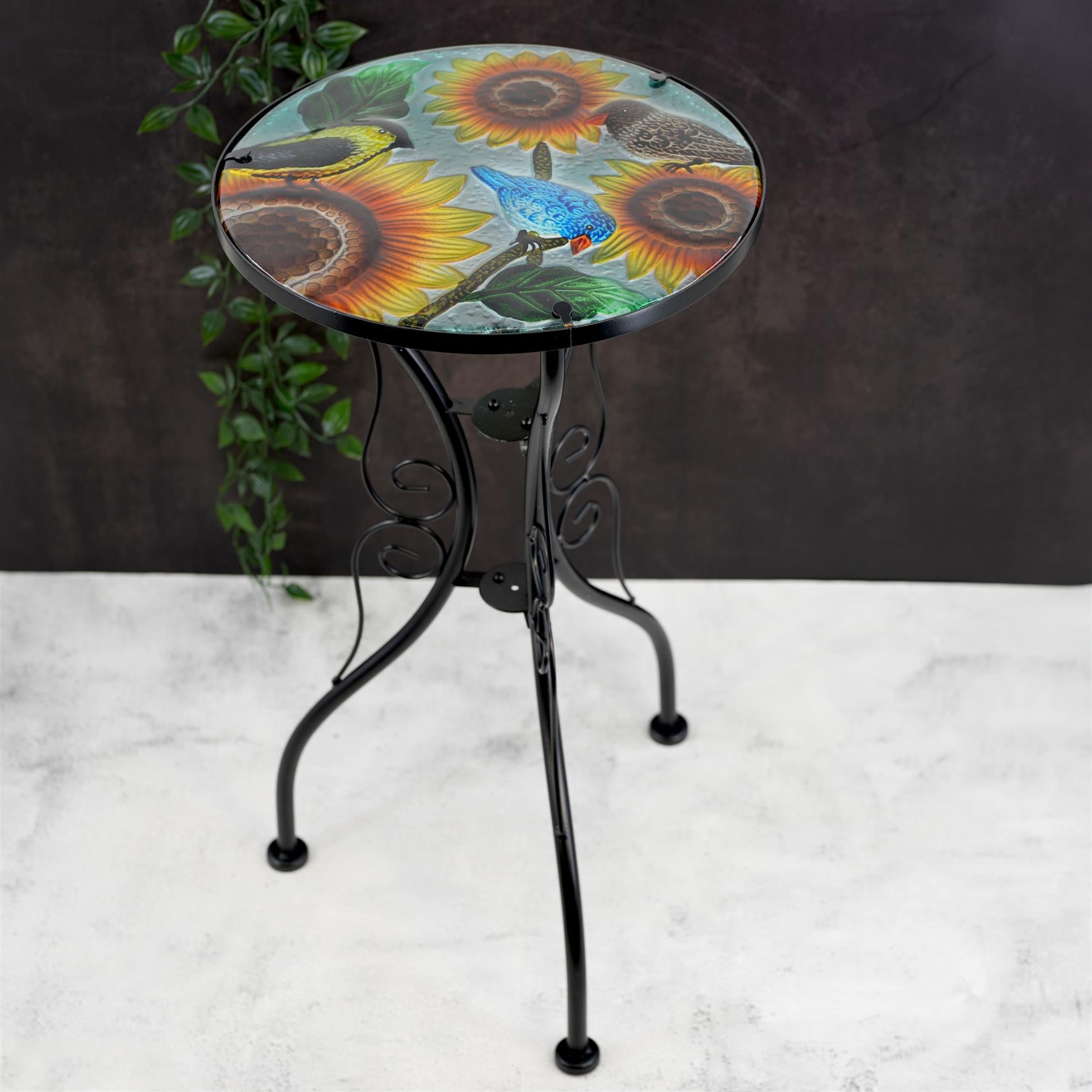 Geezy Round Side Mosaic Table With Sunflower Design