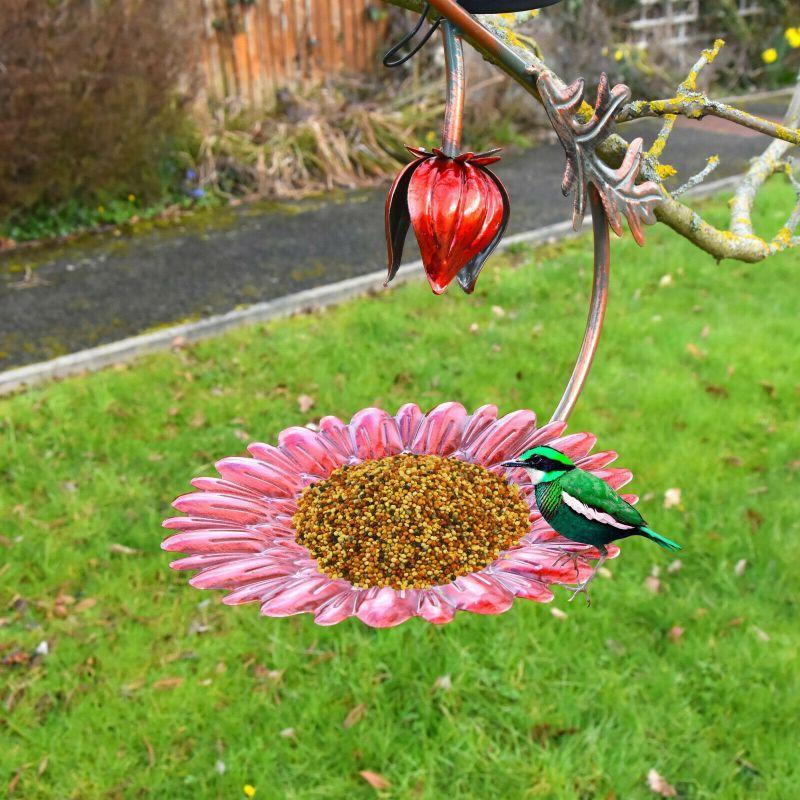 Solar LED Light Red Hanging Metal Bird Feeder