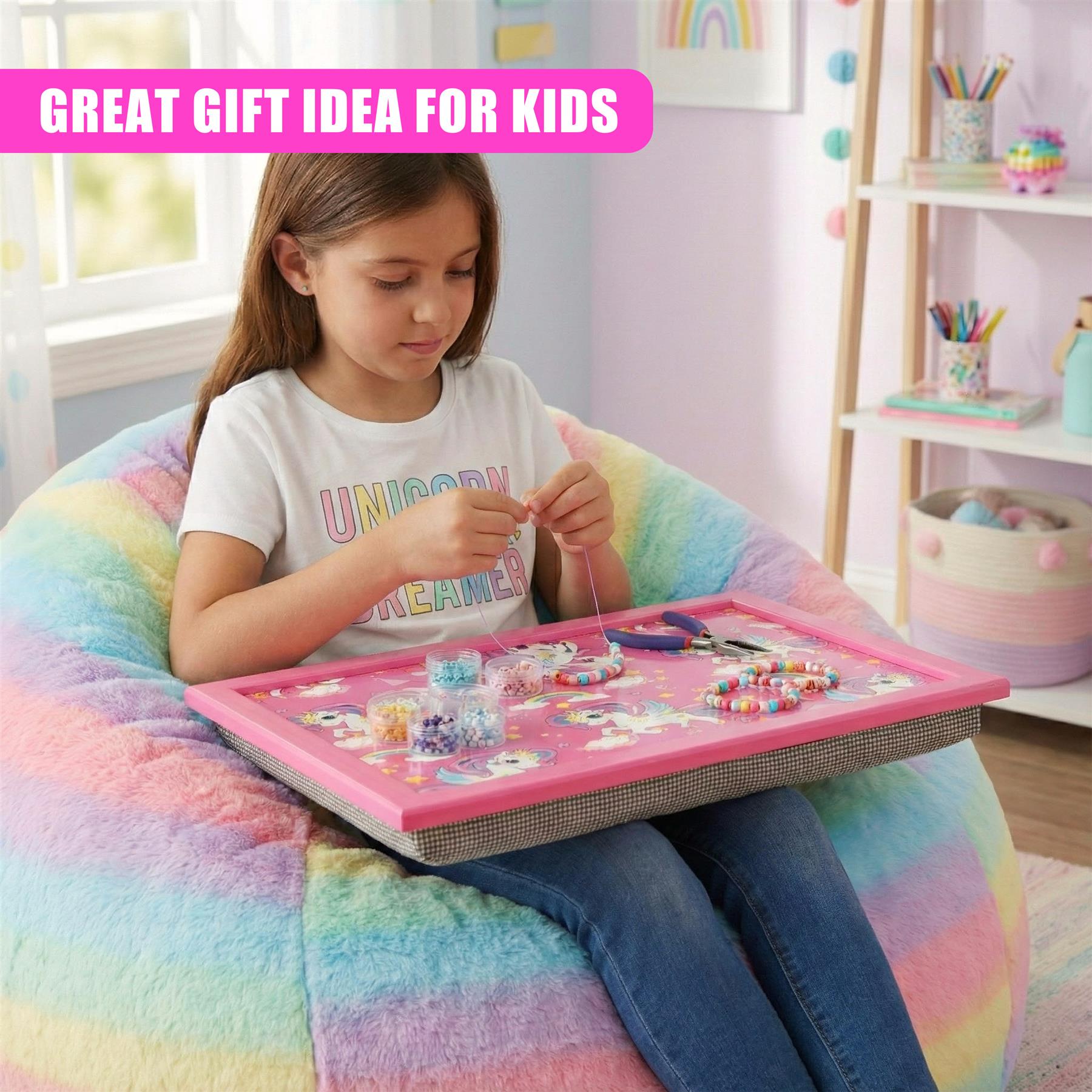 Lap Tray with Bean Bag Cushion Rainbow Unicorn Design