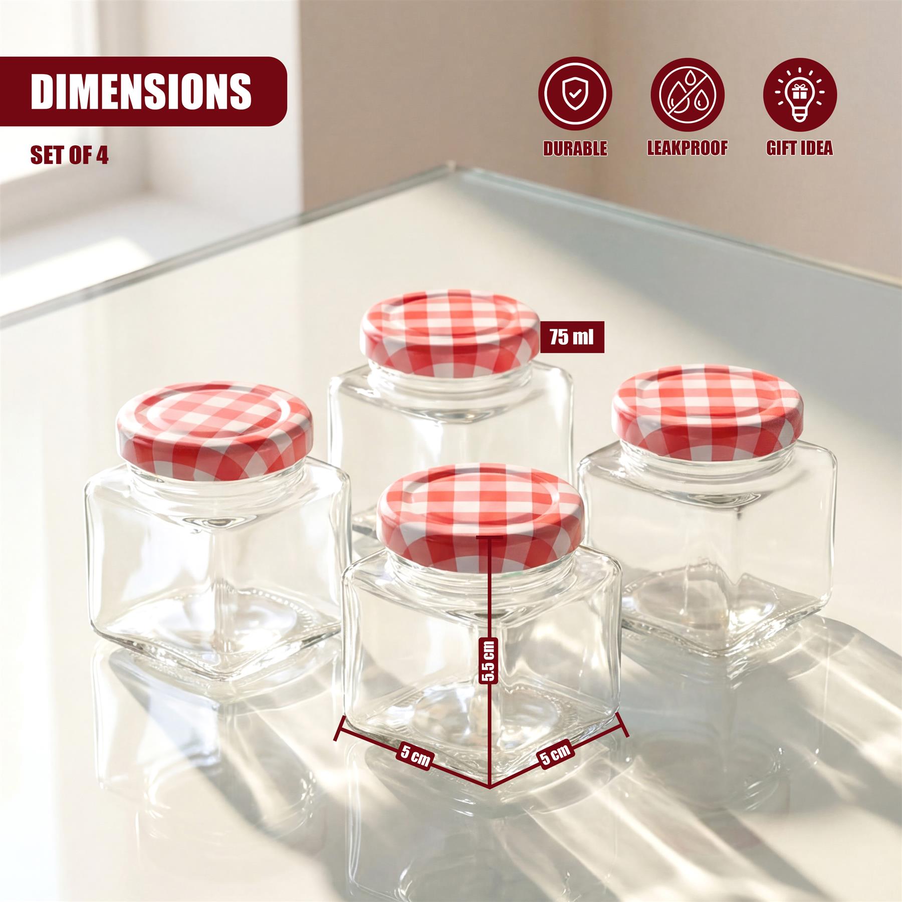 Set of 4 Mini Glass Jars, 75 ml