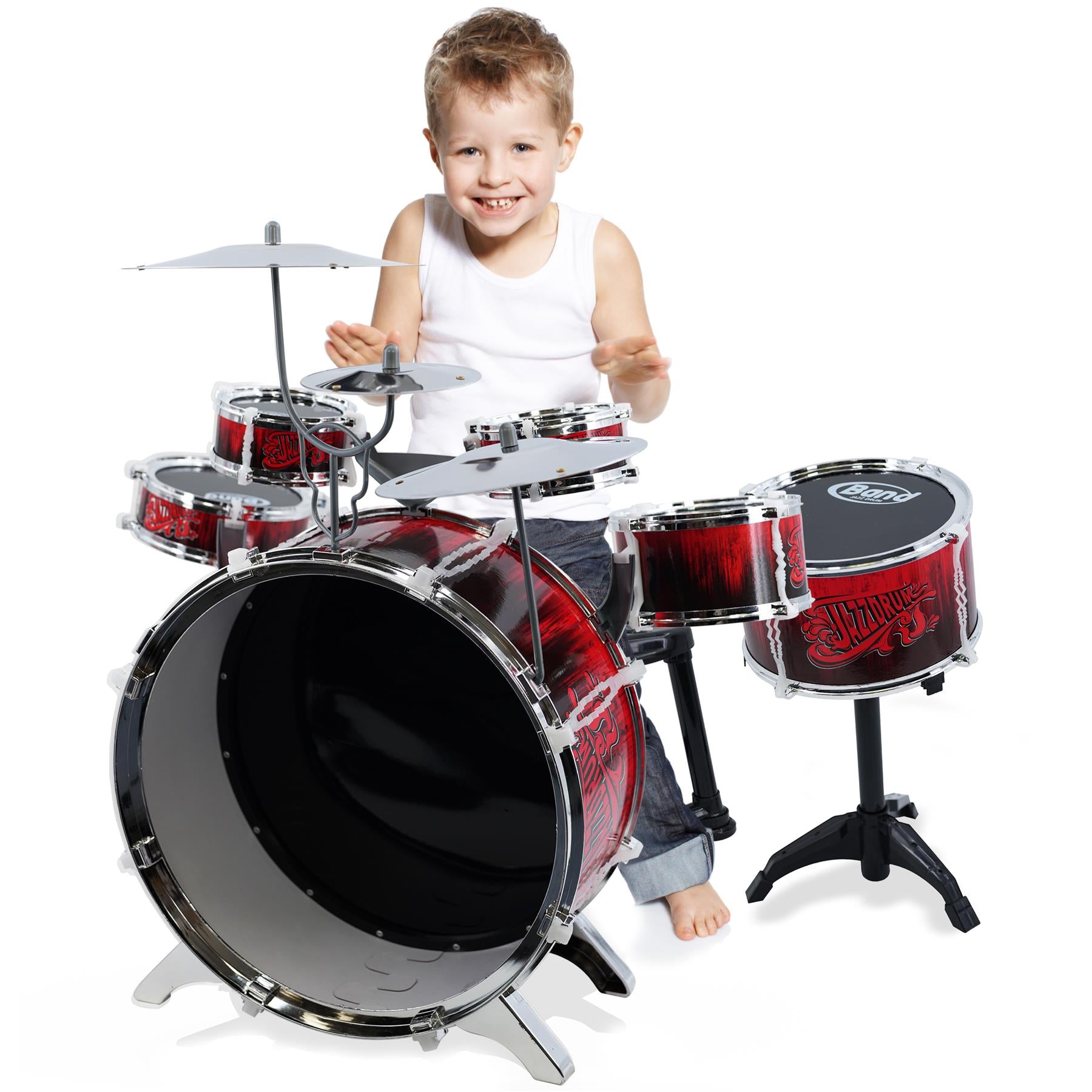 The Magic Toy Shop Kids Drum Kit With Stool 10 Piece