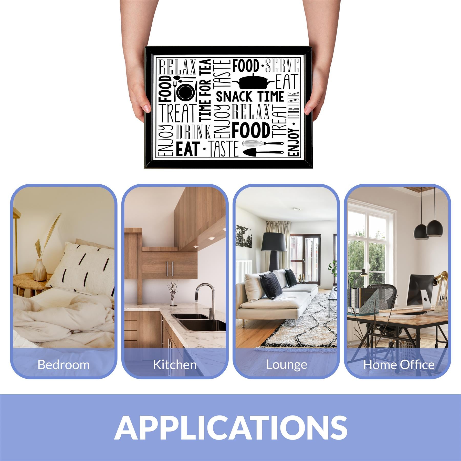 "Beige lap tray with black text and bean bag cushion, designed for snack time or leisurely reading." - The Magic Toy Shop