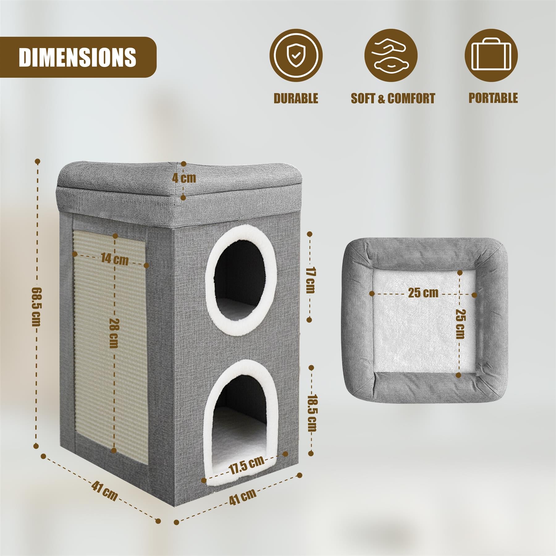 A cat house with two levels, featuring a soft and comfortable design, suitable for cats of all sizes, with a sturdy and durable construction, and a compact and portable design. - The Magic Toy Shop